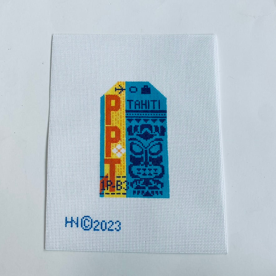 Tahiti Vintage Travel Tag Canvas - KC Needlepoint