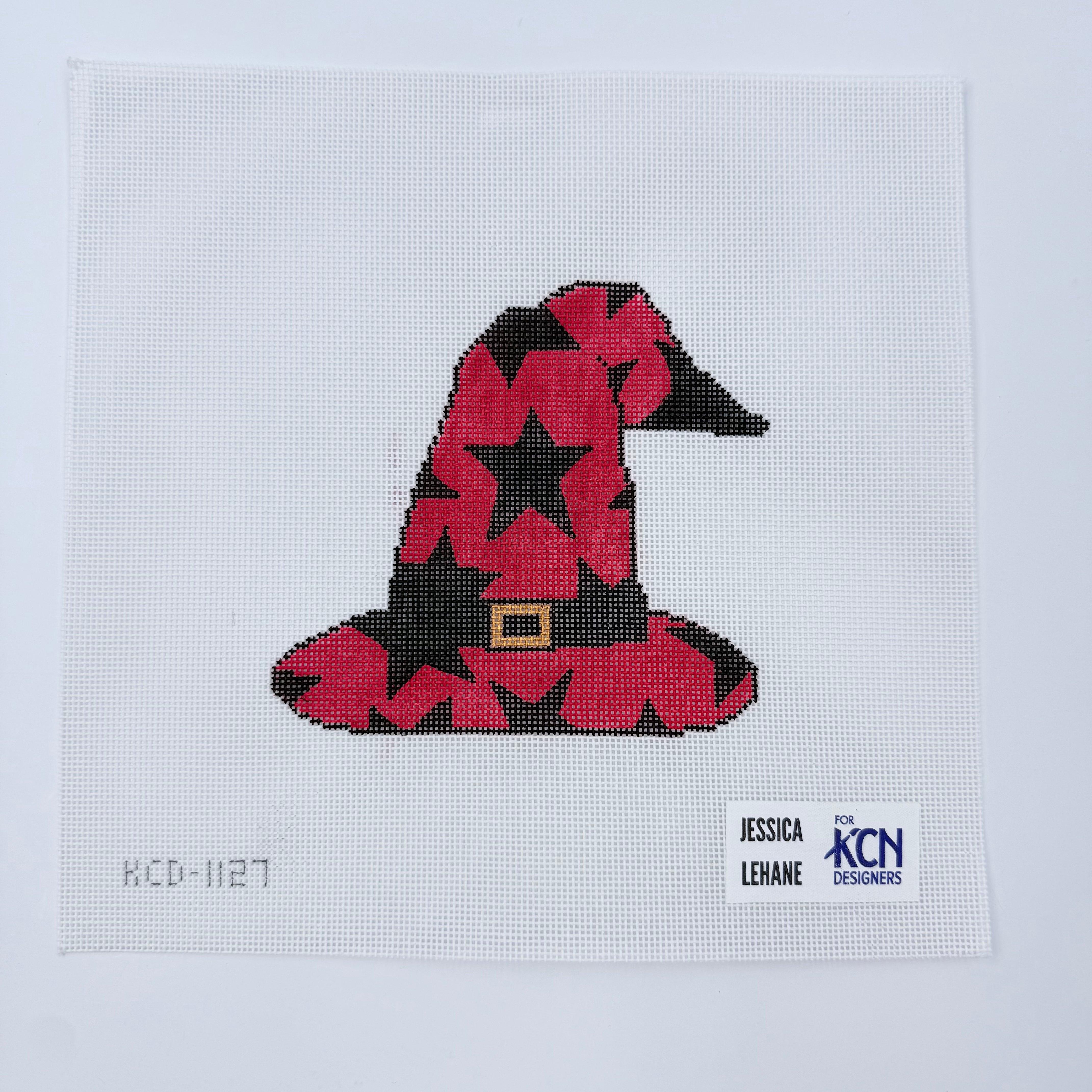 Stars on a Red Witch's Hat Canvas - KC Needlepoint