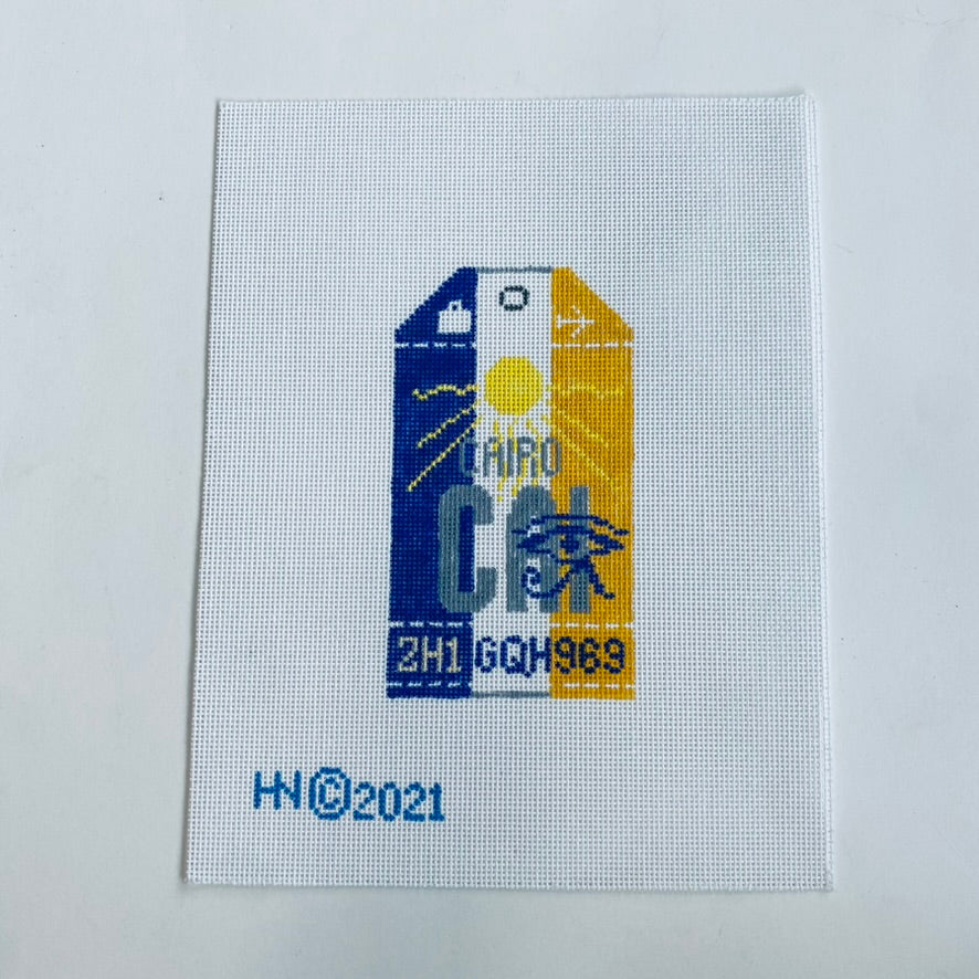 Cairo Vintage Travel Tag Canvas - KC Needlepoint