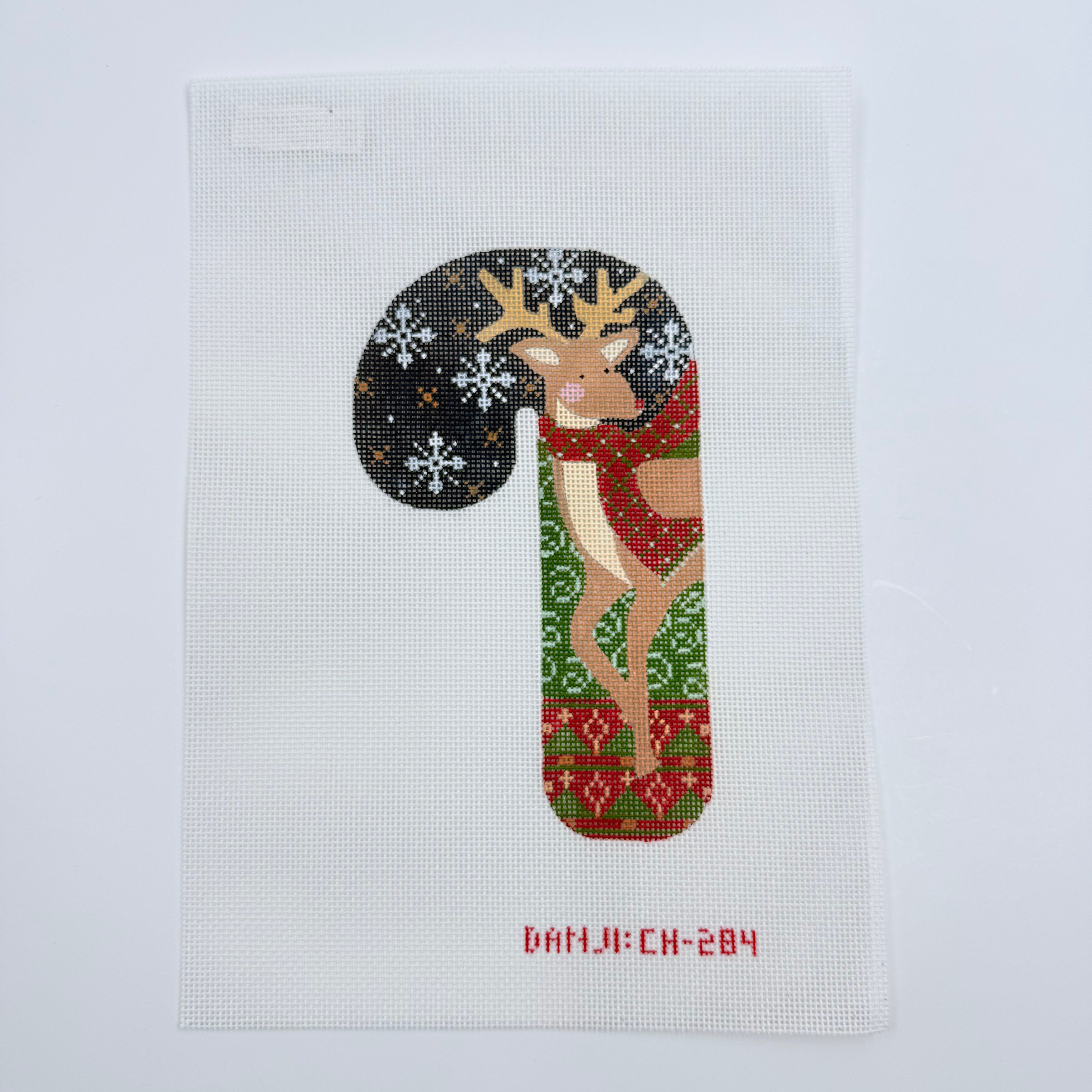 Traditional Reindeer Candy Cane Canvas - KC Needlepoint