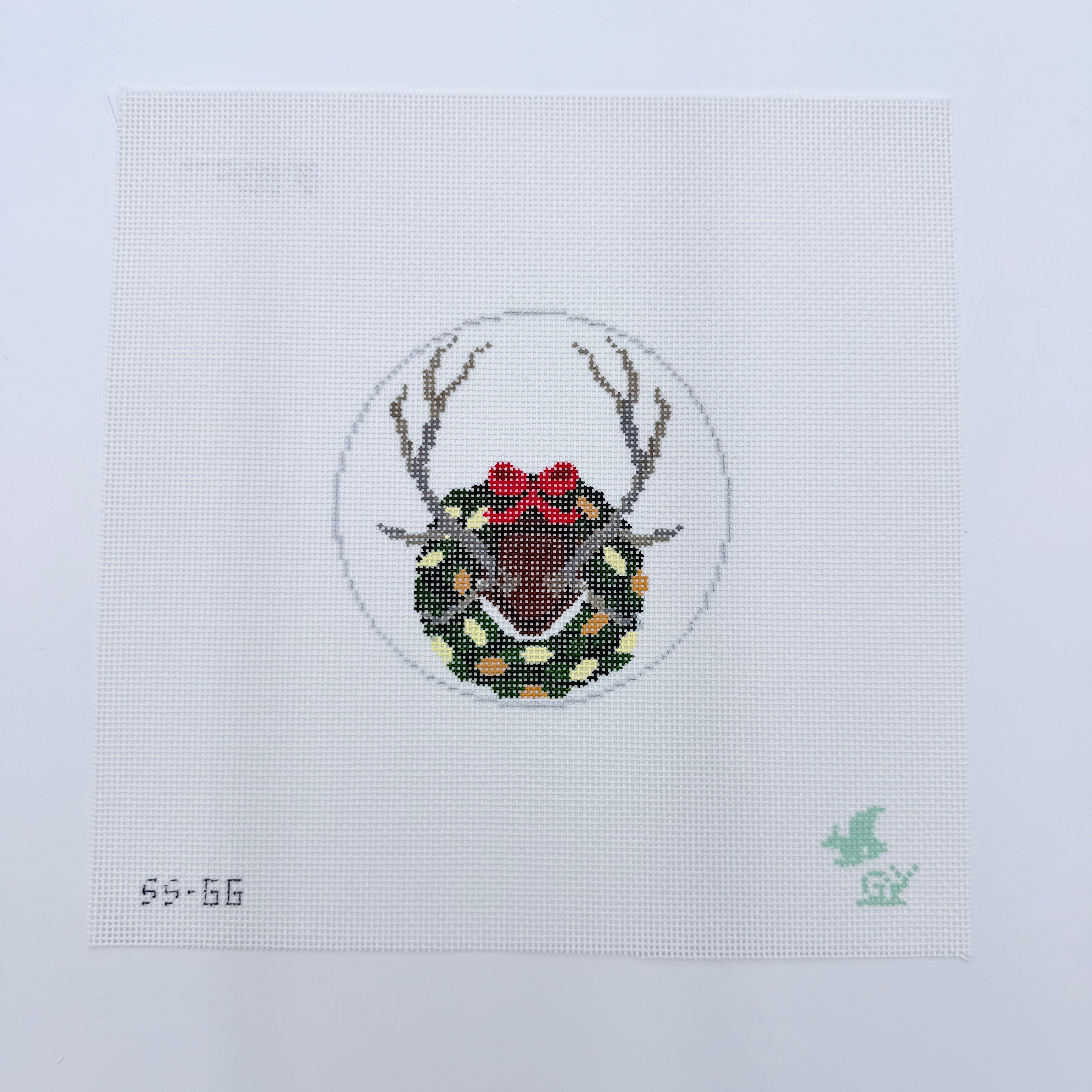 Elk Antlers with Magnolia Wreath Canvas - KC Needlepoint