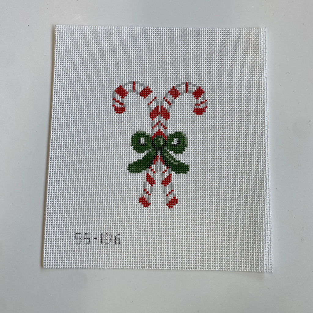 Candy Canes with Green Bow Canvas - KC Needlepoint
