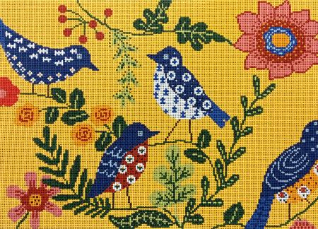Birds on Yellow Needlepoint Canvas - KC Needlepoint