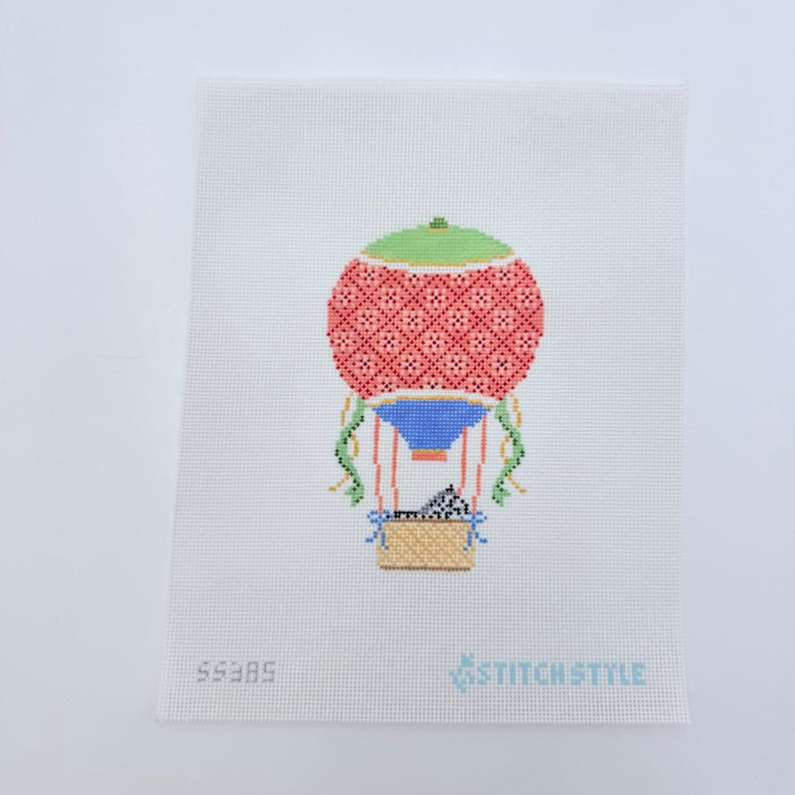 Coral and Green Hot Air Balloon with Zebra Canvas - KC Needlepoint