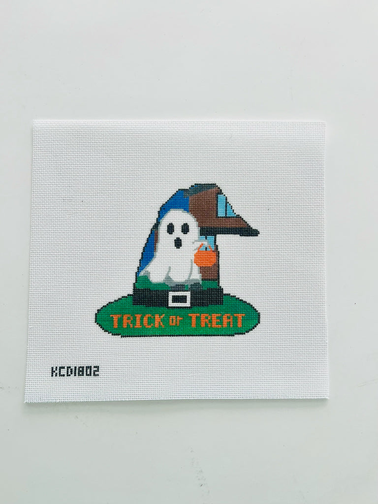 Trick or Treating Ghost Witch's Hat Canvas - KC Needlepoint