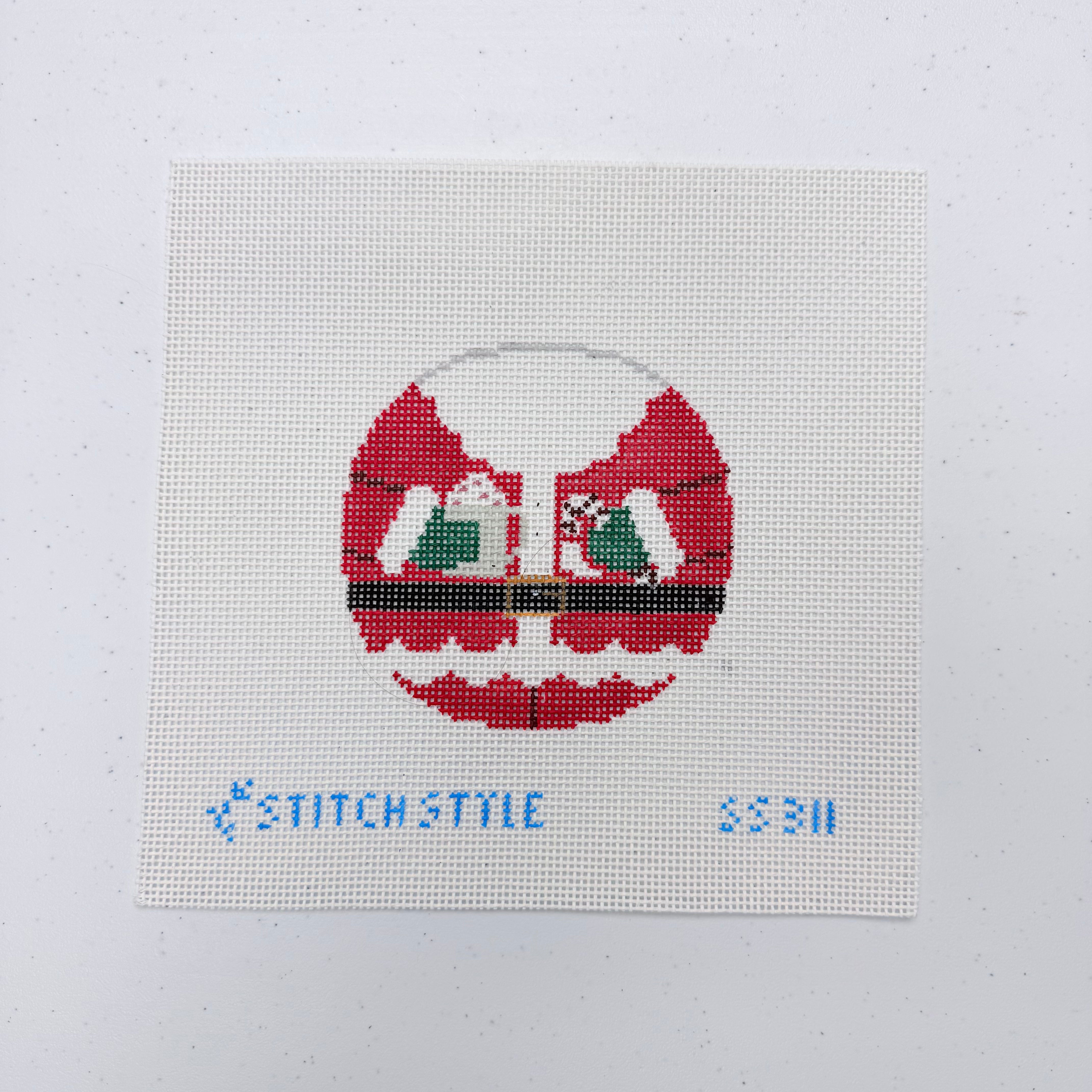 Santa Suit Round Canvas and Stitch Guide - KC Needlepoint