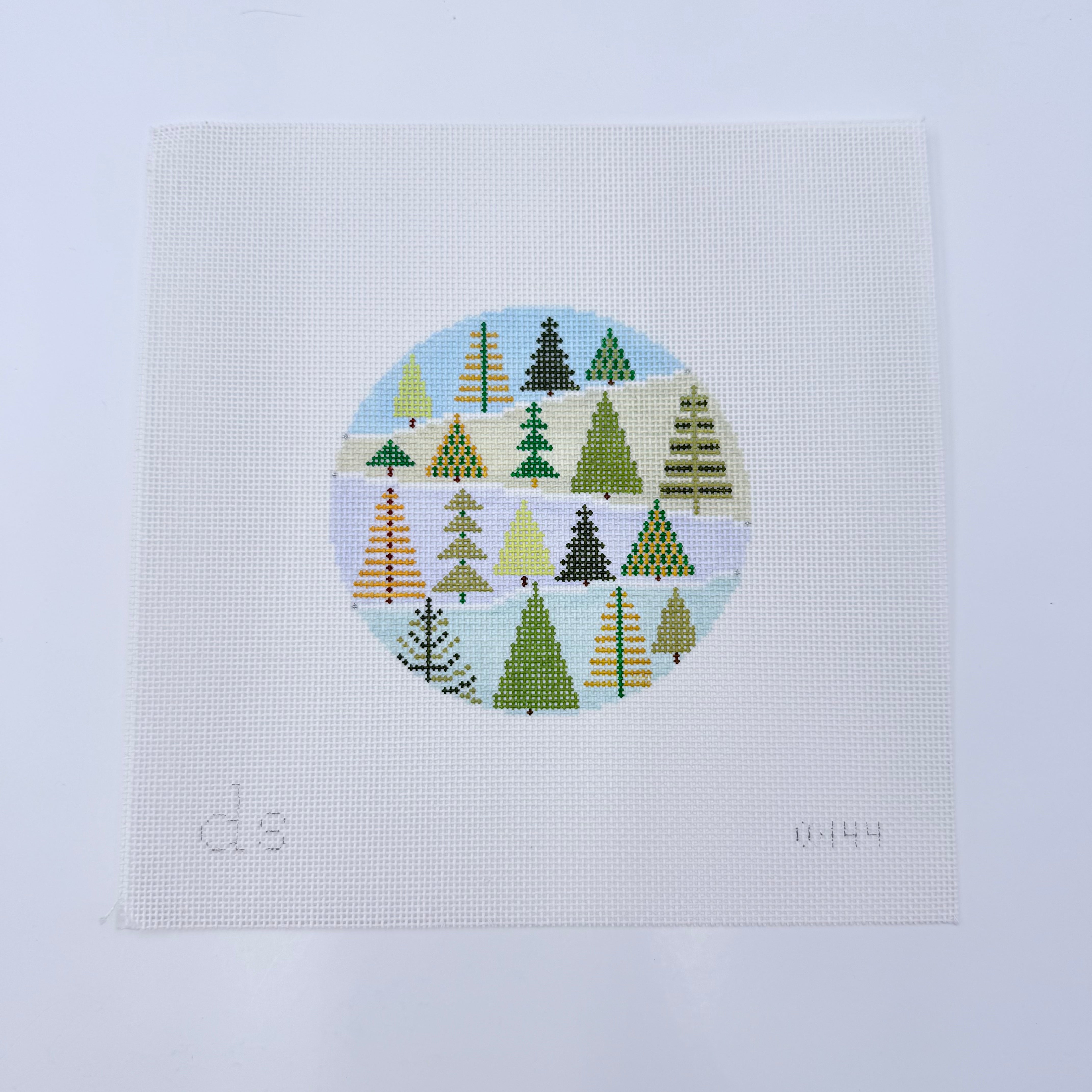 Trees Round Canvas - KC Needlepoint