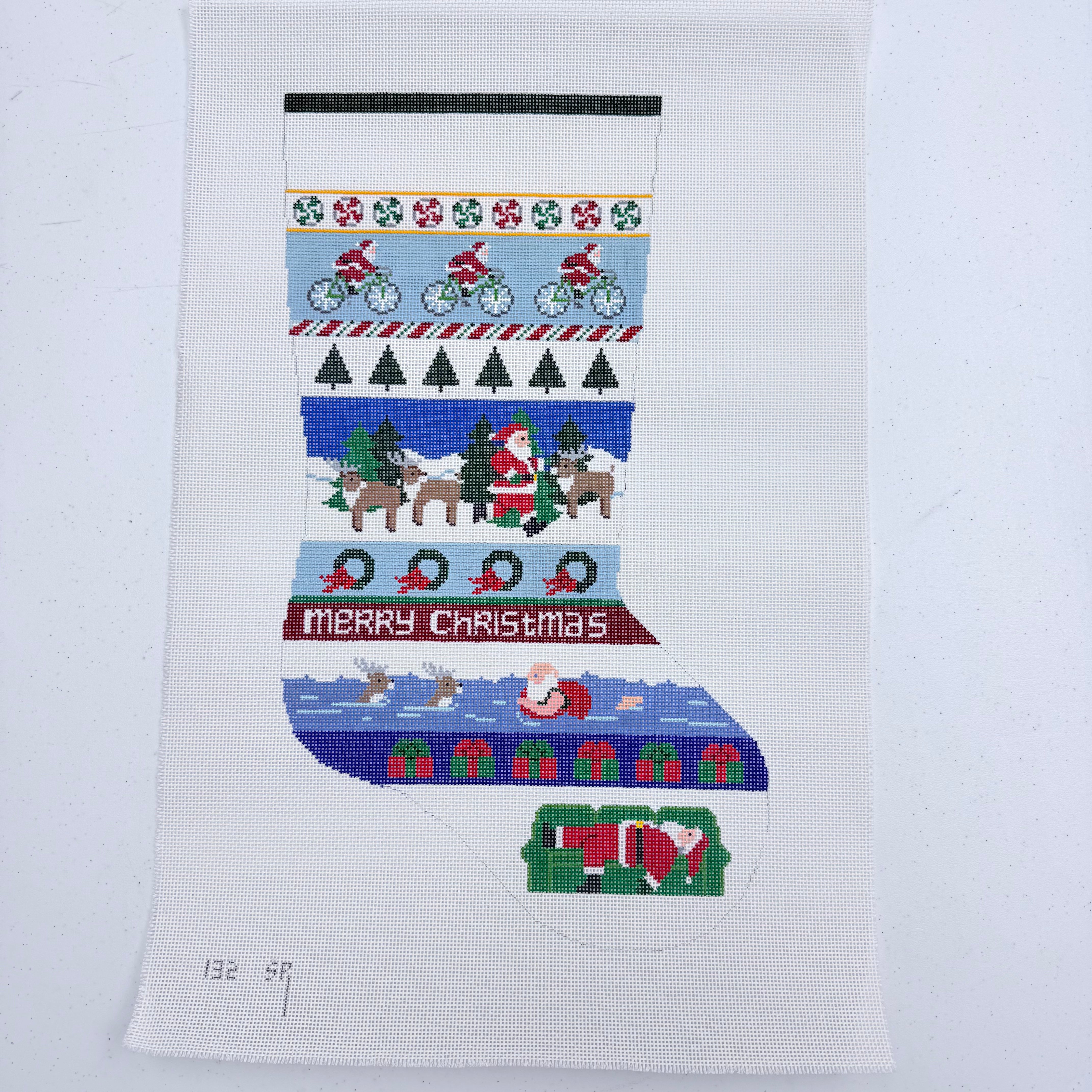 Triathilon Santa Stripe Stocking Canvas - KC Needlepoint