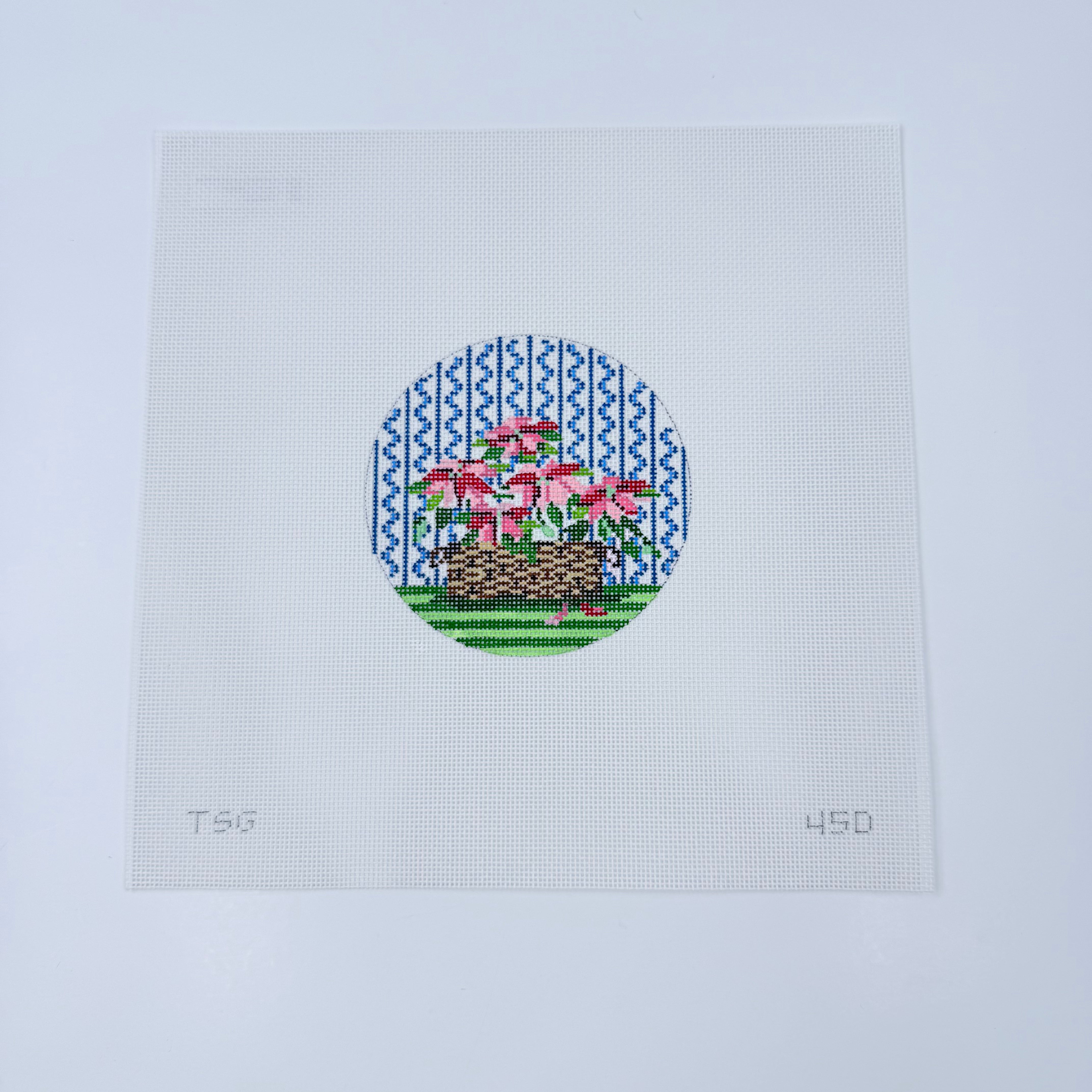 Poinsettias Round Canvas - KC Needlepoint