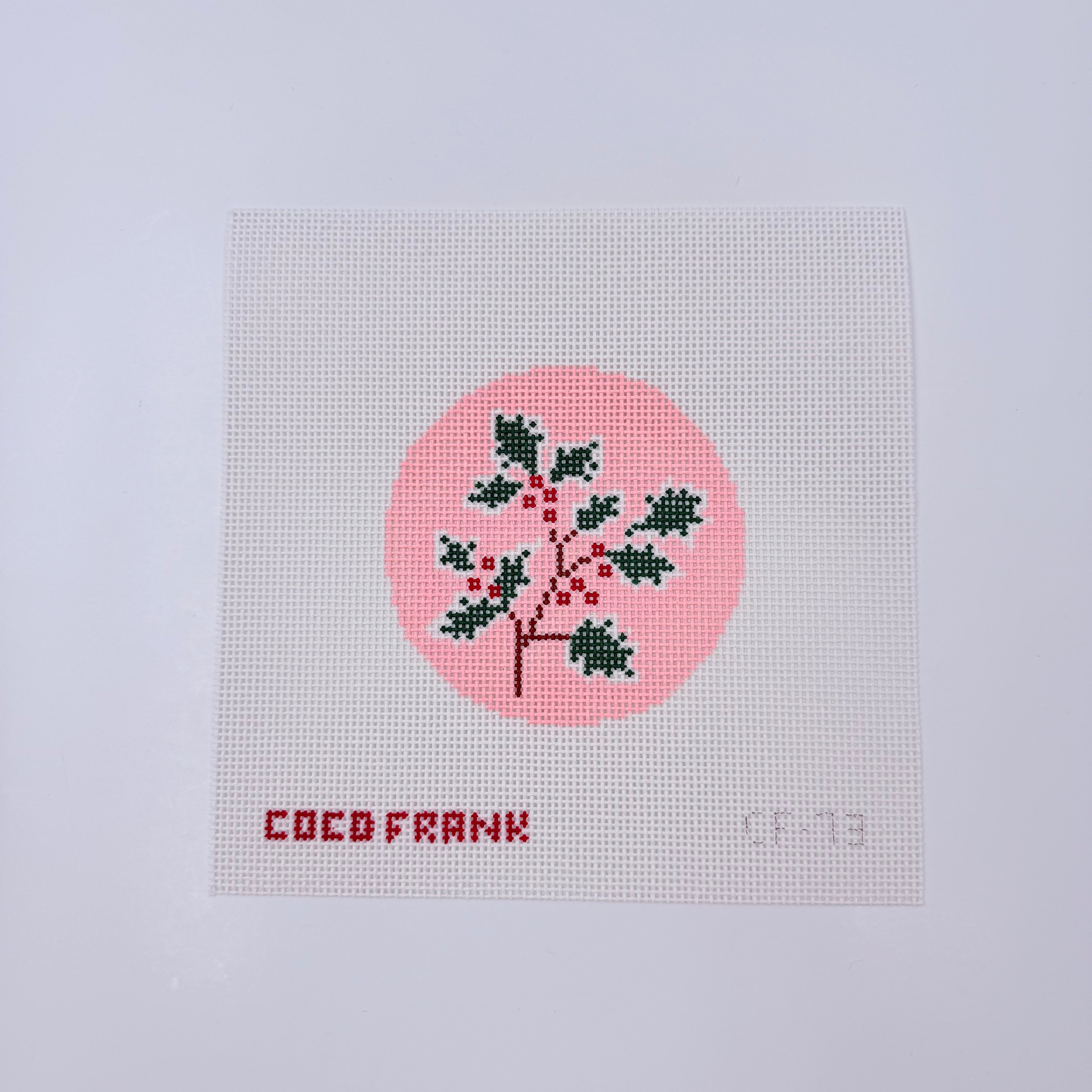 Holly Round Canvas - KC Needlepoint