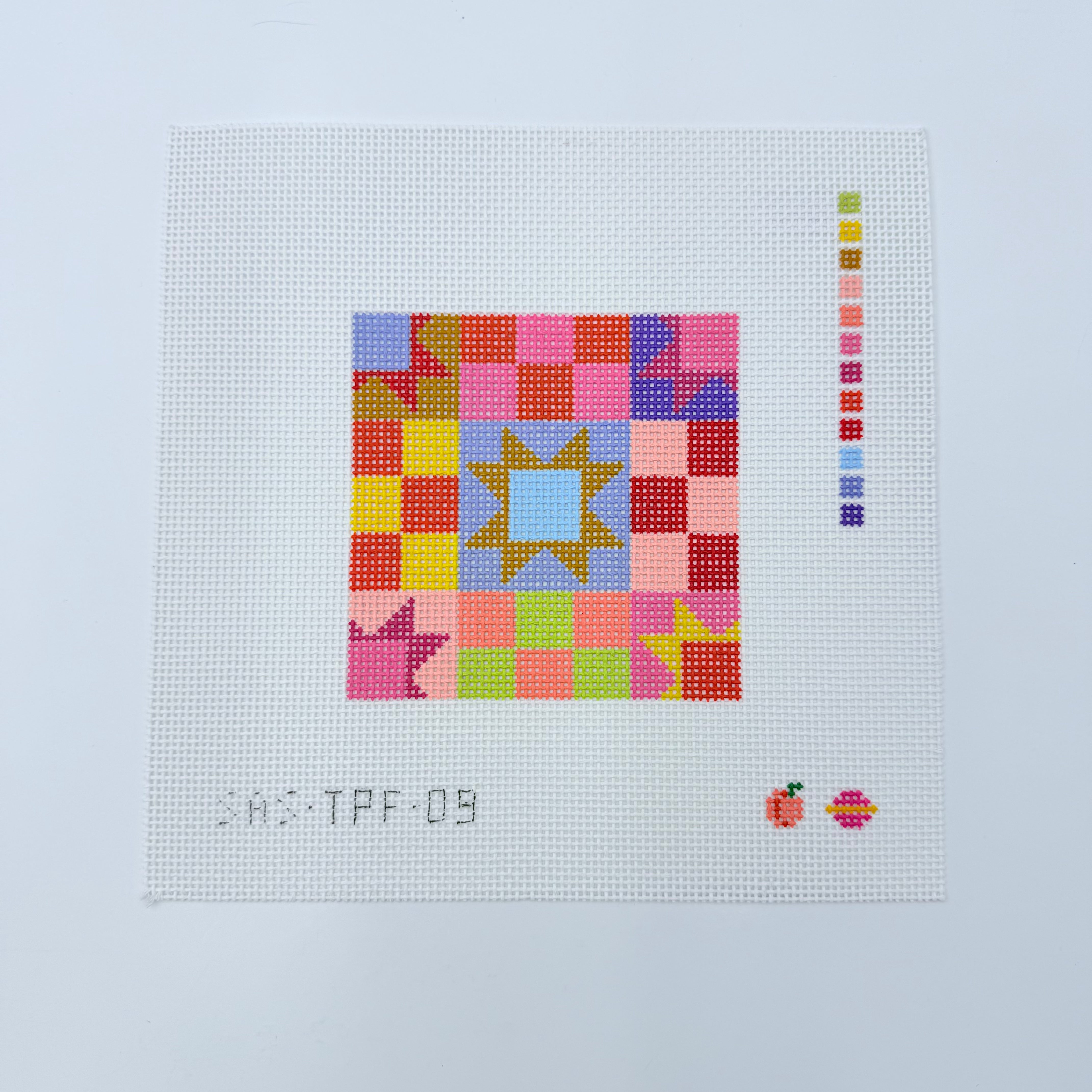 Blue and Purple Patchwork Square Canvas - KC Needlepoint