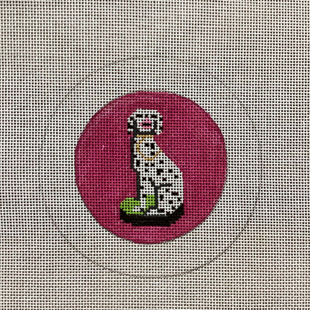 Staffordshire Dog on Pink Needlepoint Canvas