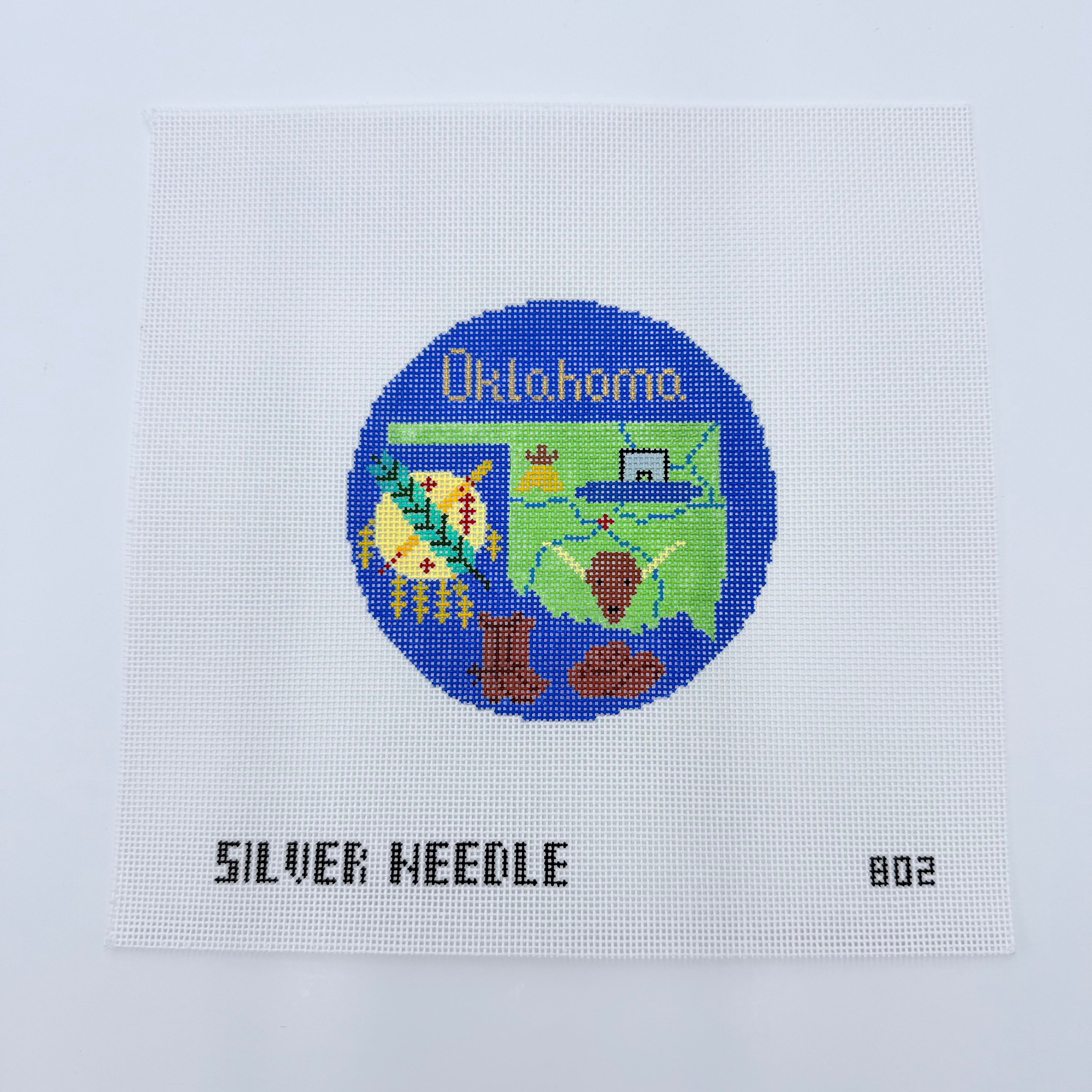 Oklahoma 4 1/4" Travel Round Needlepoint Canvas - KC Needlepoint