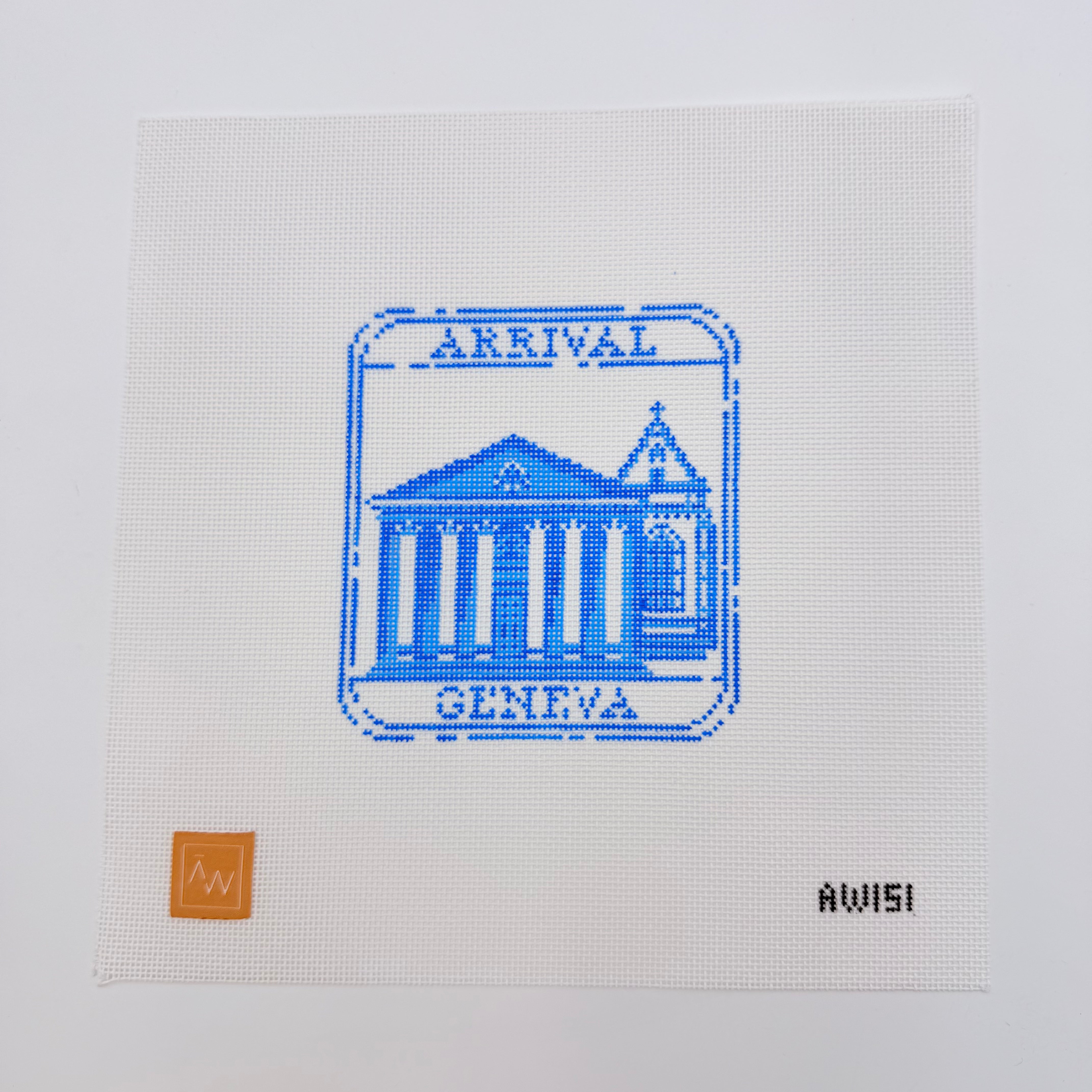 Passport Stamp-Geneva Canvas - KC Needlepoint