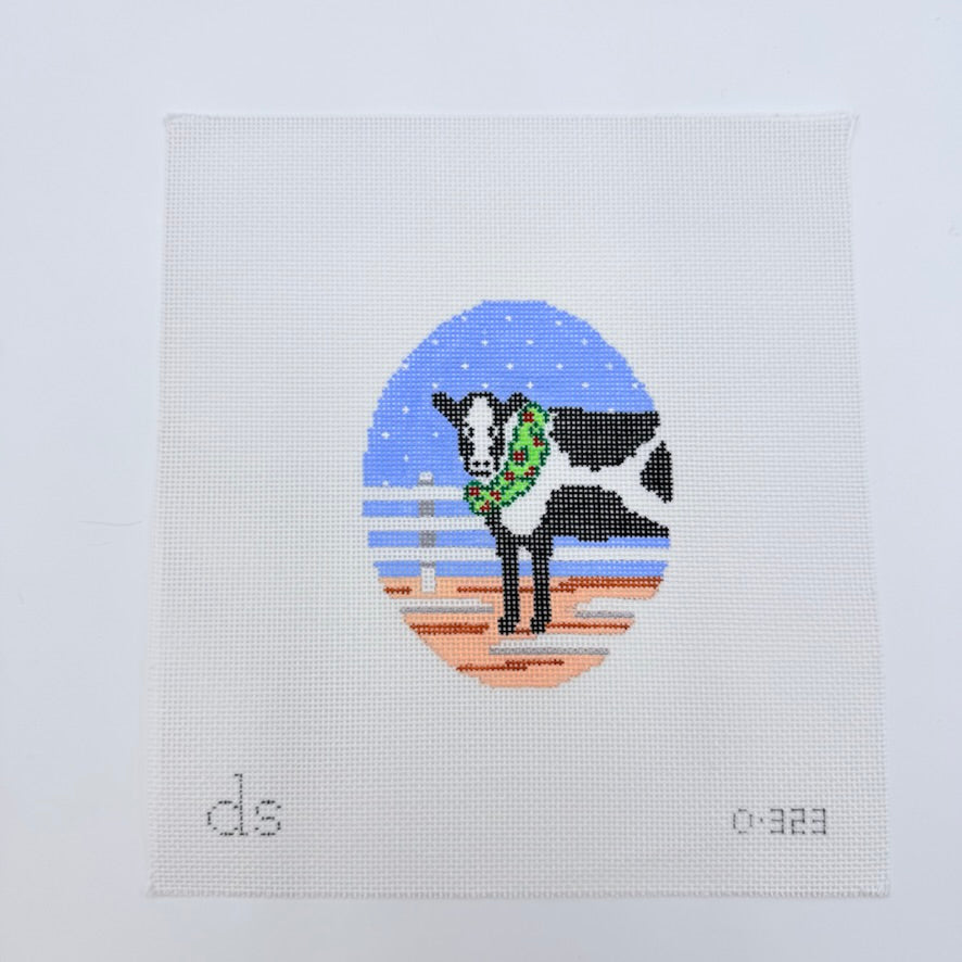 Cow with Wreath Canvas - KC Needlepoint