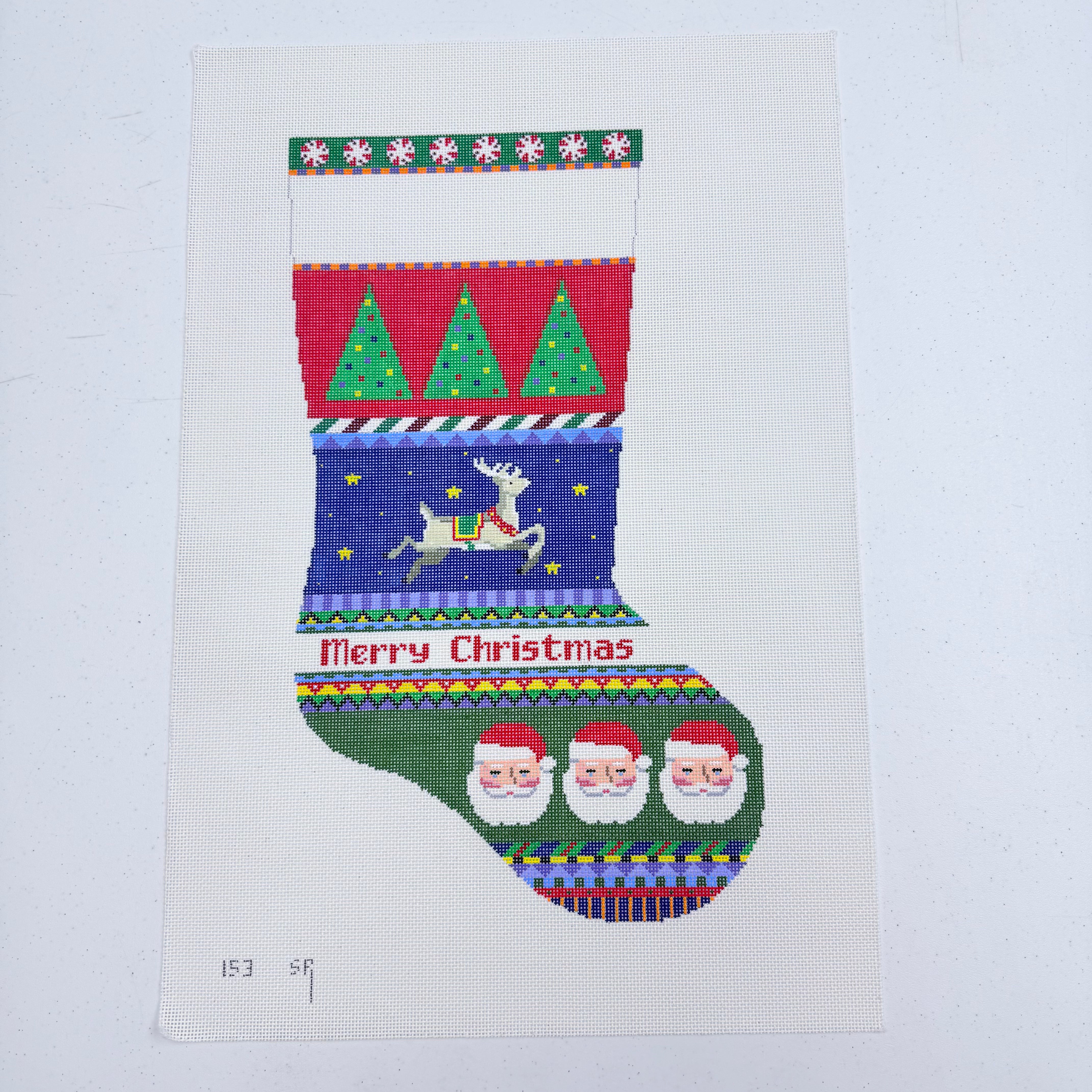 Reindeer in Stars Stripe Stocking Canvas - KC Needlepoint