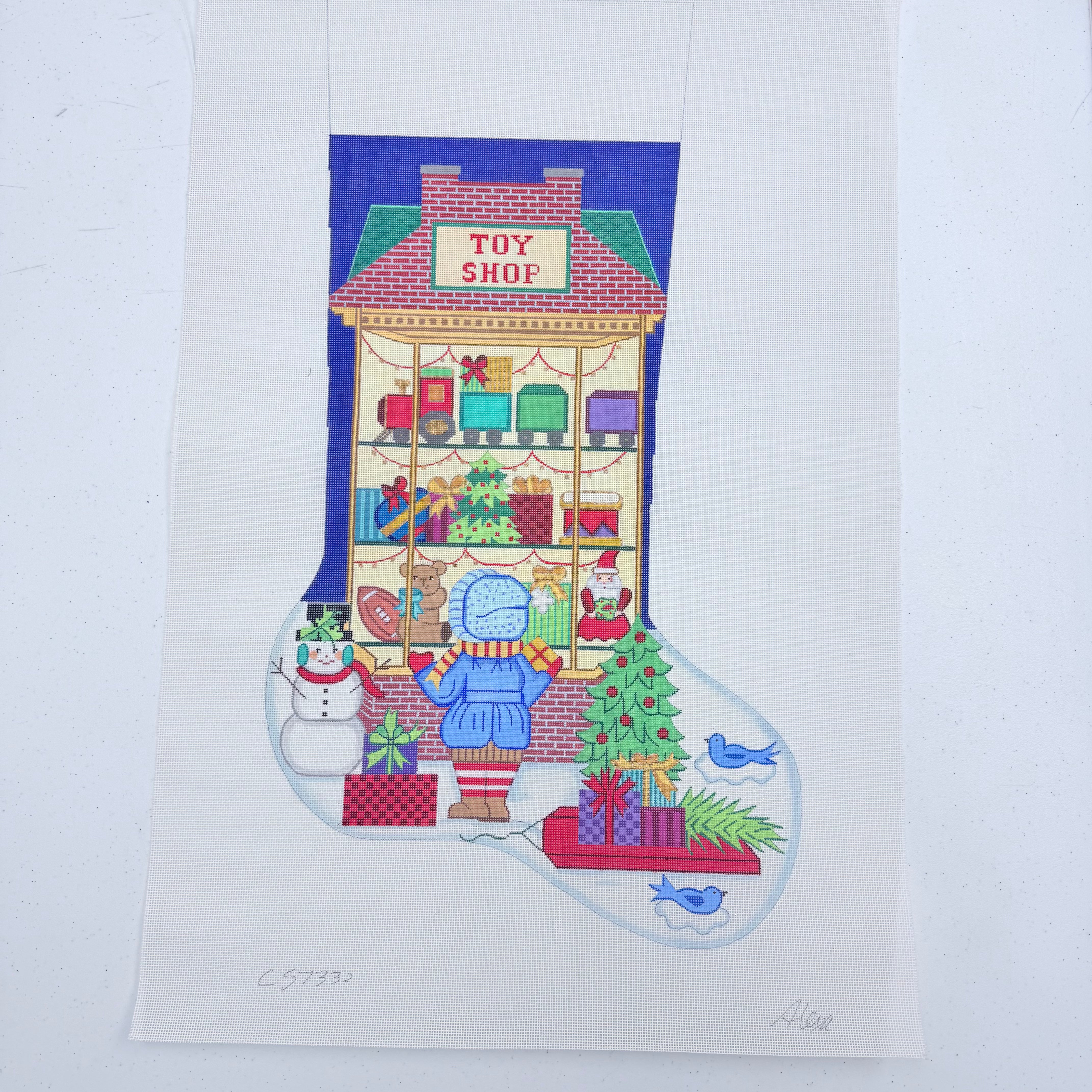 Boy at Toy Store Window Stocking Canvas 7332 - KC Needlepoint
