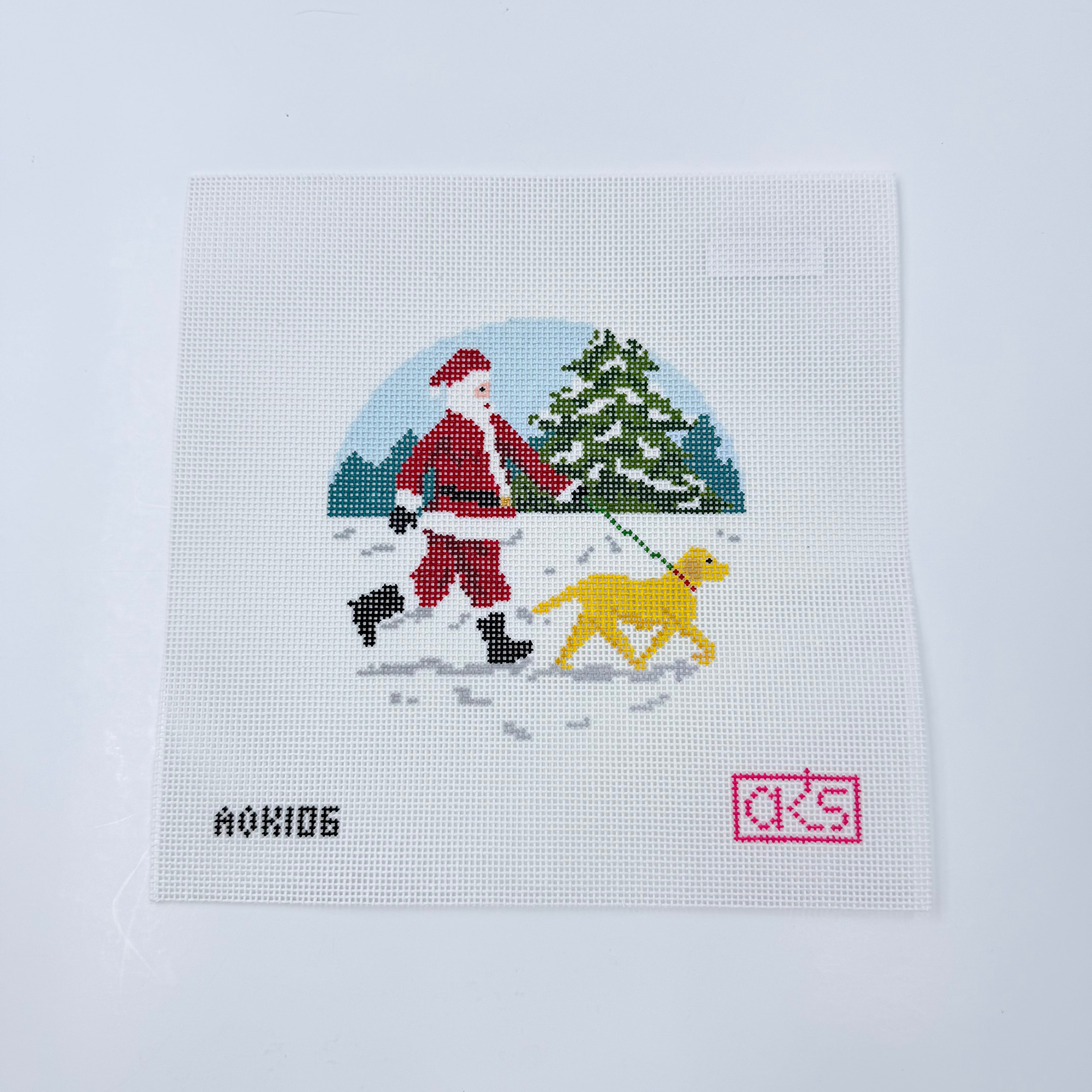 Yellow Lab Dog Walker Santa Canvas - KC Needlepoint