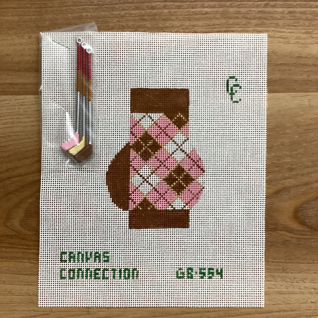 Pink/Brown Argyle Golf Bag Canvas - KC Needlepoint