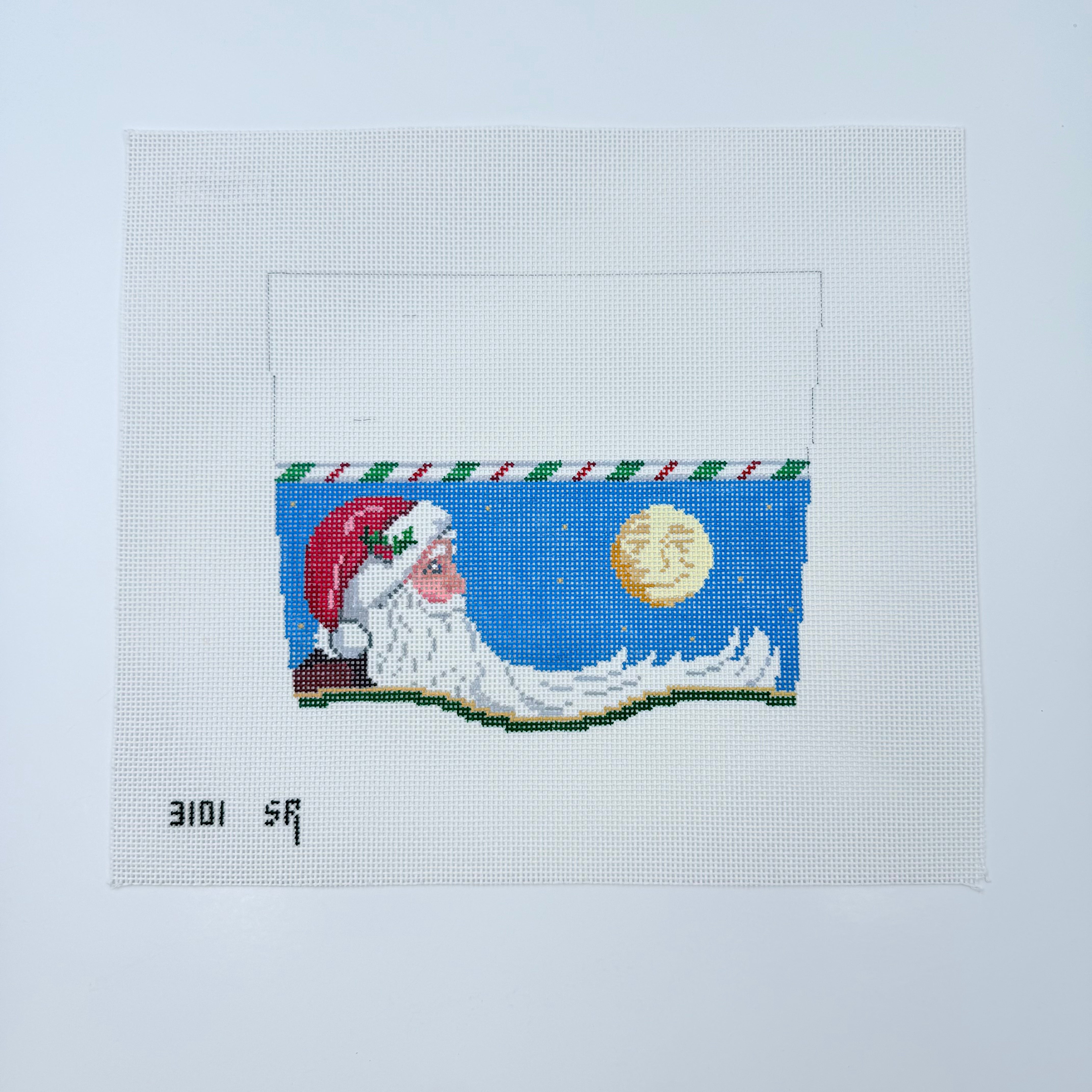 Moonlit Santa Stocking Topper Canvas - KC Needlepoint