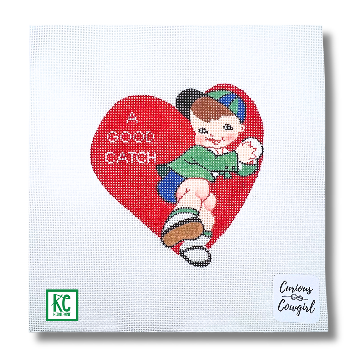 Baseball Boy in Love Canvas - KC Needlepoint