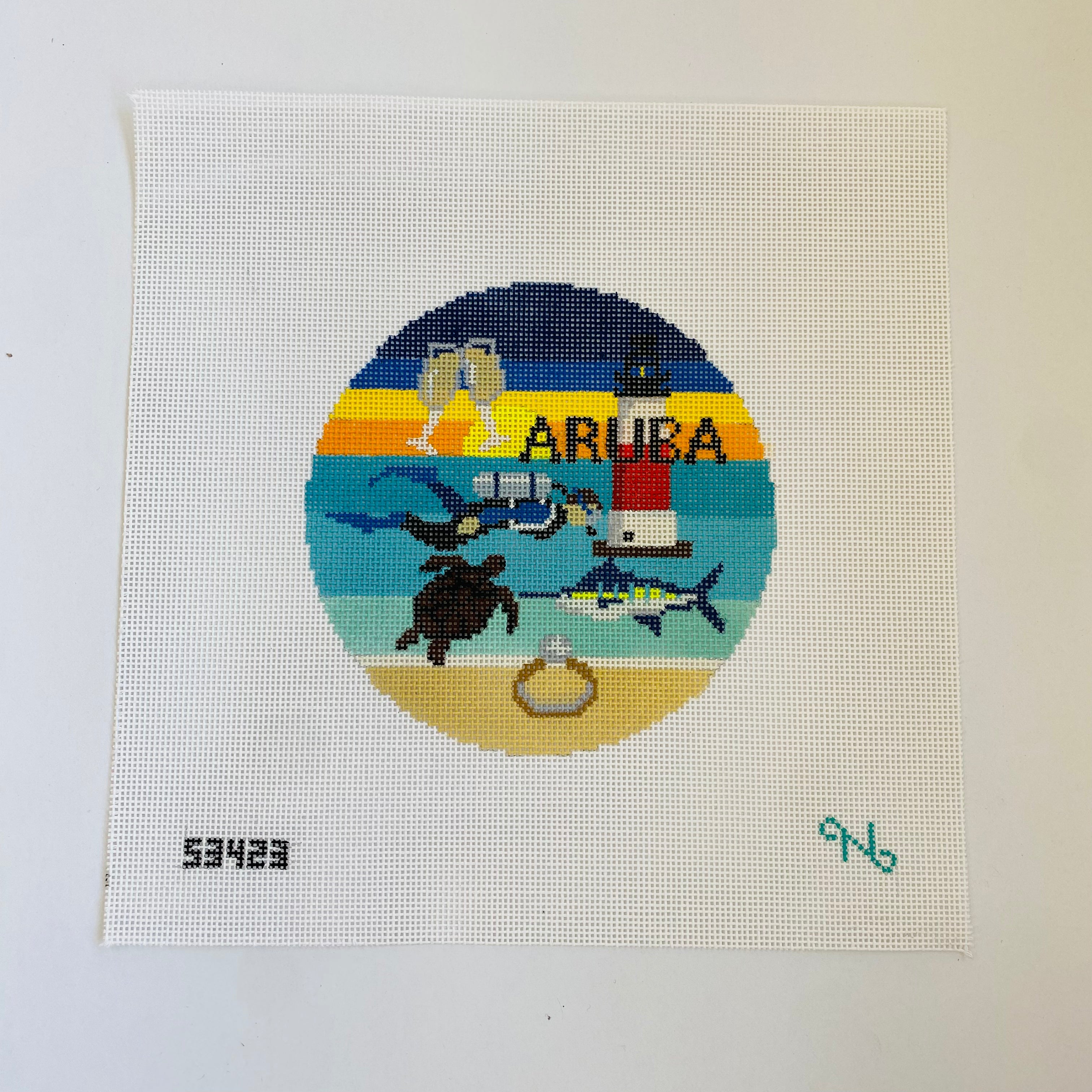 Aruba Travel Round Canvas - KC Needlepoint