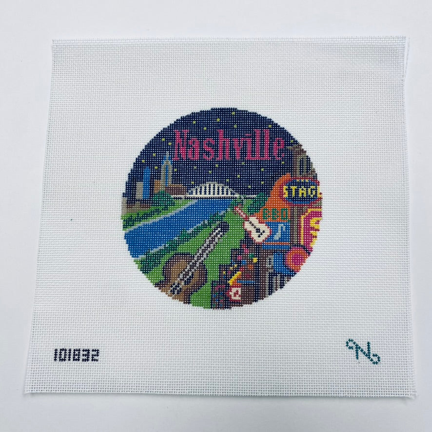 Nashville Travel Round Canvas - KC Needlepoint