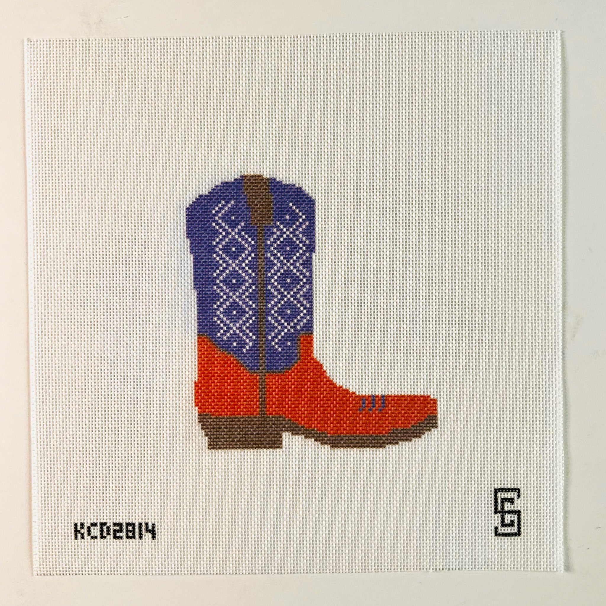 Orange and Purple Cowboy Boot Canvas - KC Needlepoint