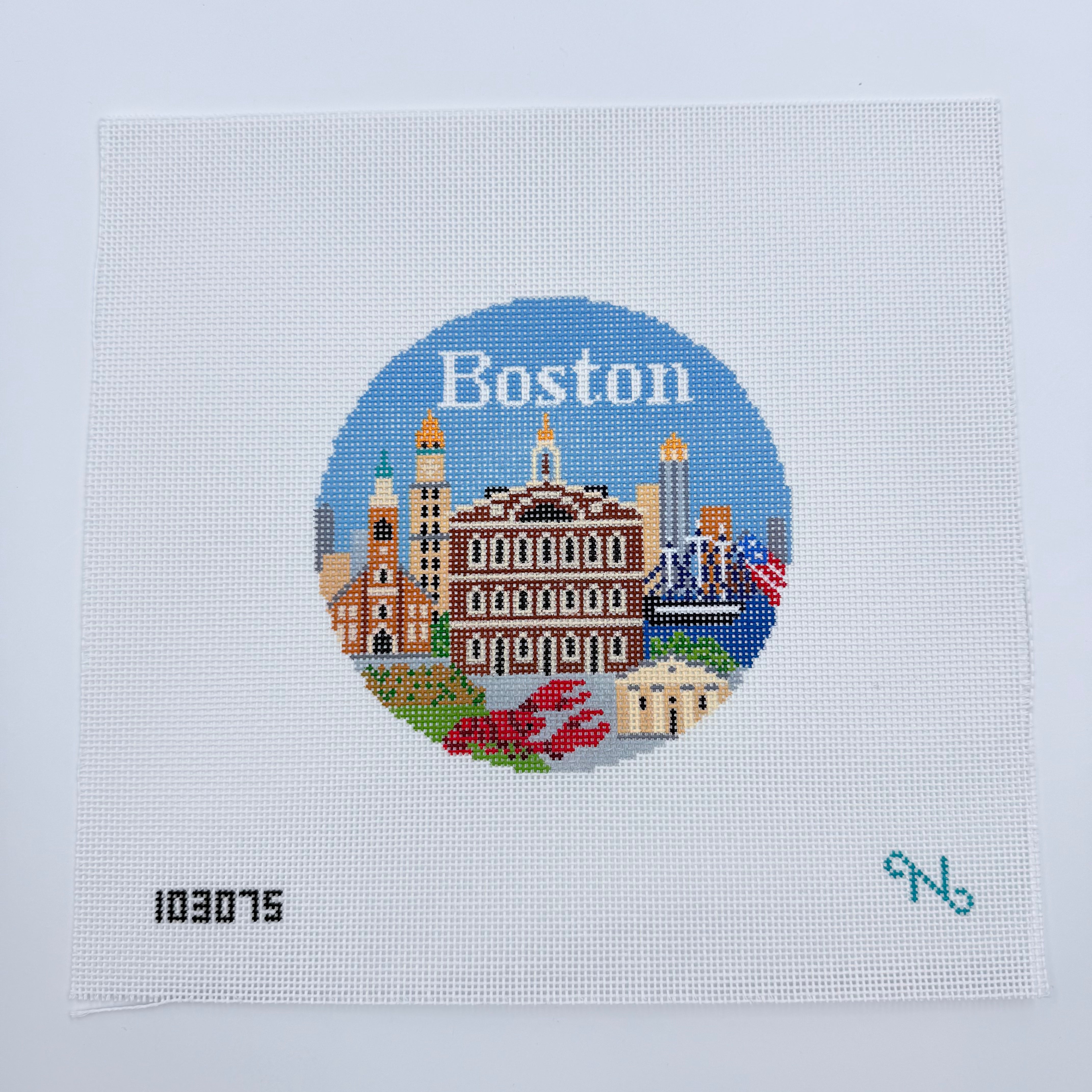Boston Travel Round Canvas - KC Needlepoint