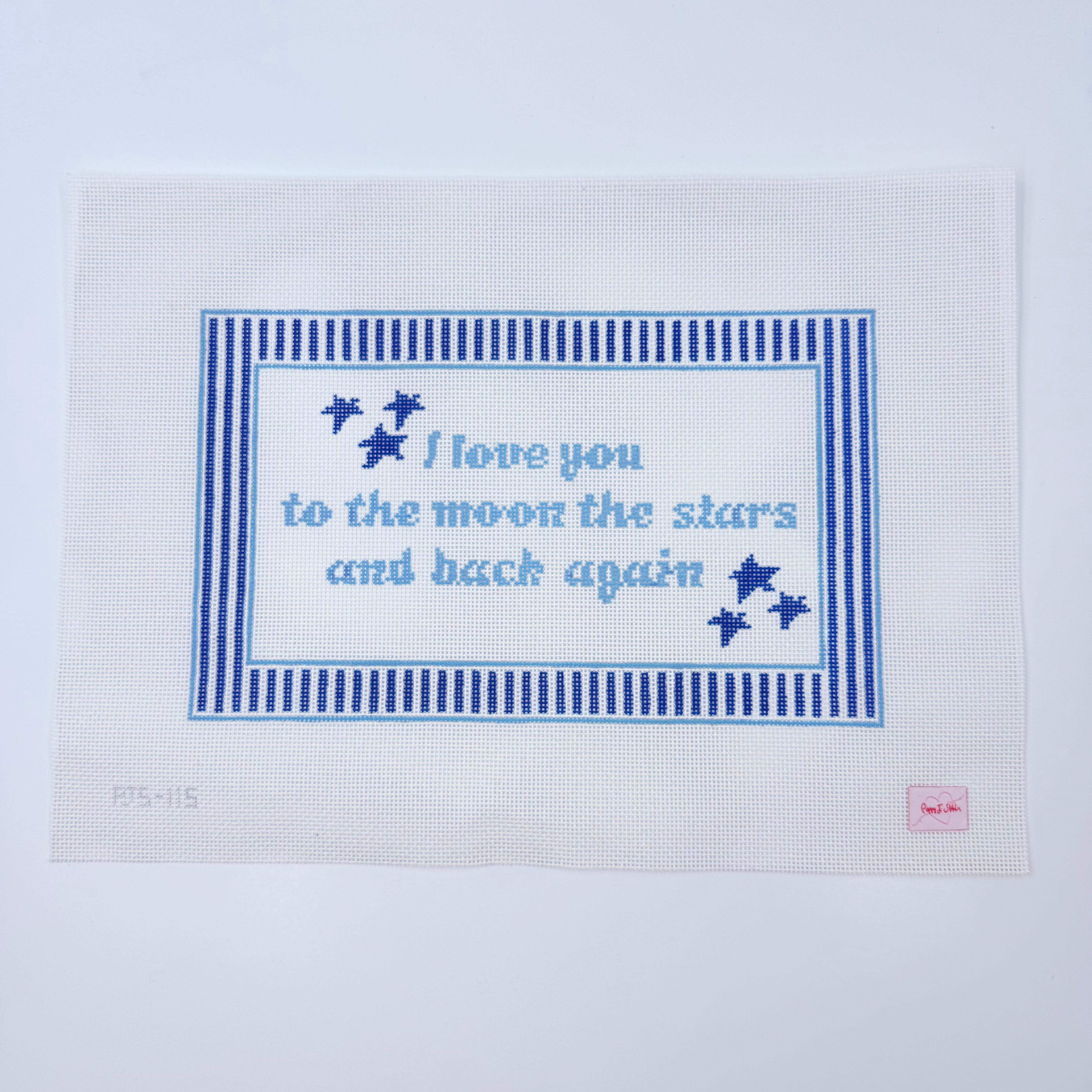 I love you moon and back blue Canvas - KC Needlepoint