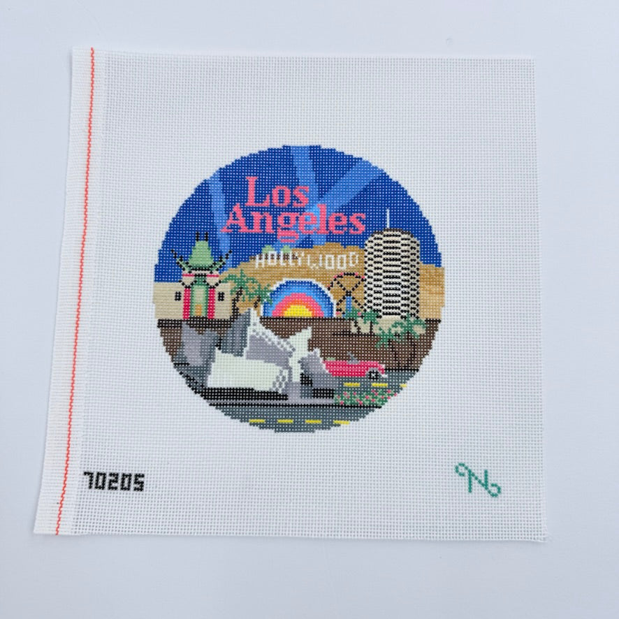 Los Angeles Travel Round Canvas - KC Needlepoint