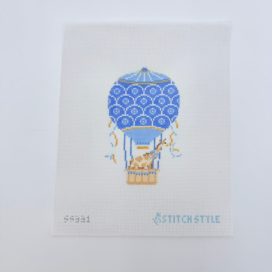Light Blue Hot Air Balloon with Giraffe Canvas - KC Needlepoint