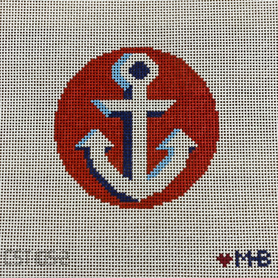 Red Anchor Round Canvas - KC Needlepoint