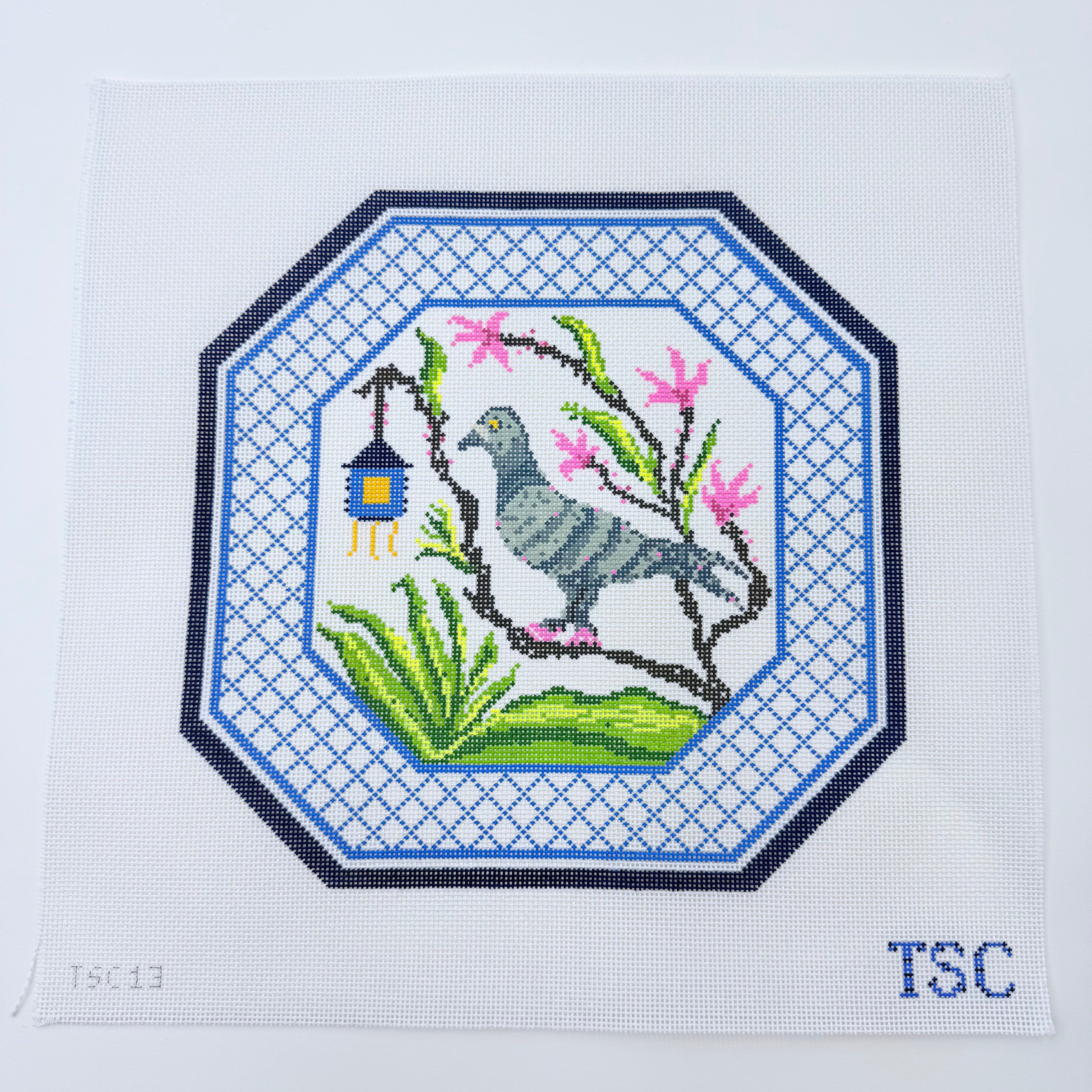 Chinoiserie Pigeon Pillow Canvas - KC Needlepoint