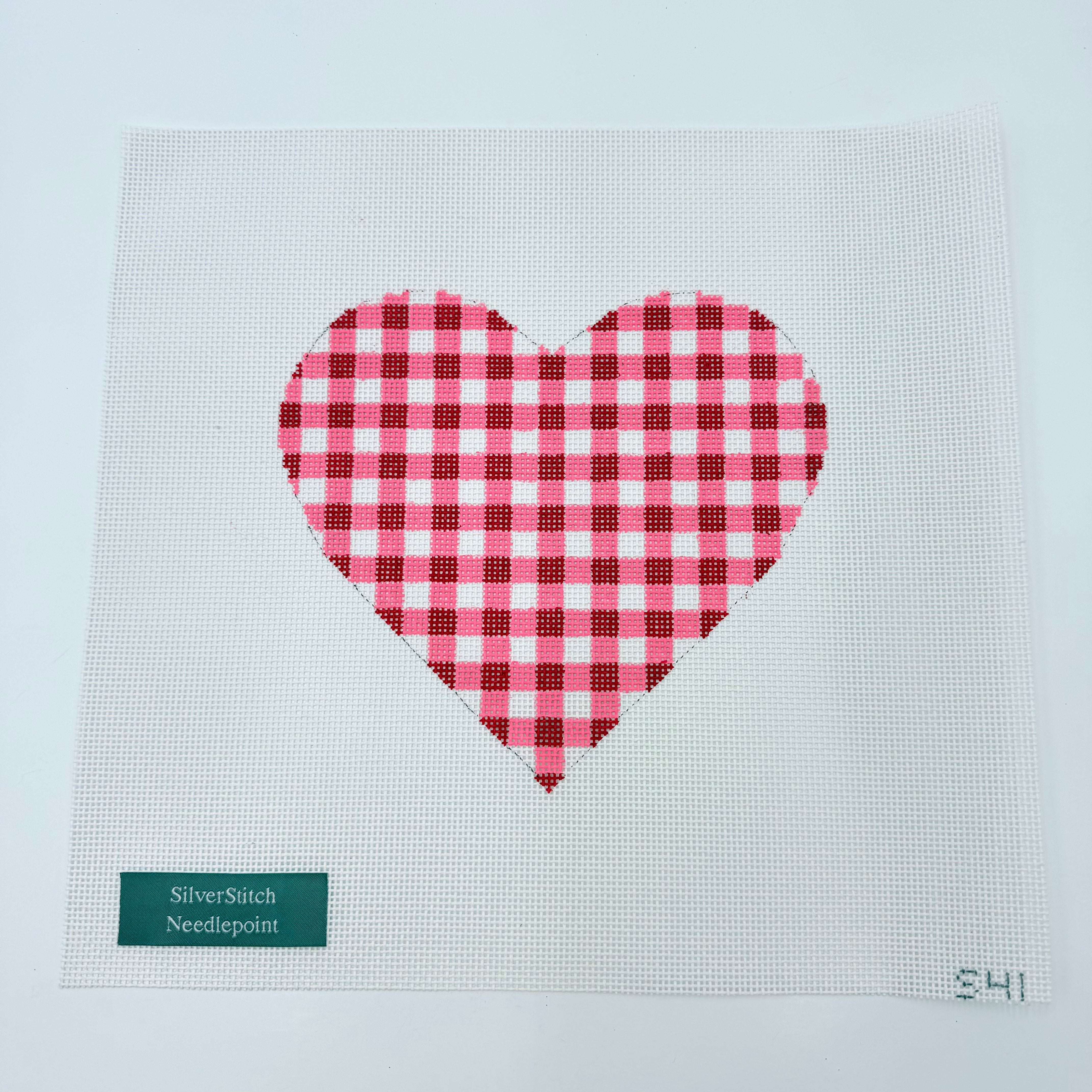 Large Red Gingham Heart Canvas - KC Needlepoint