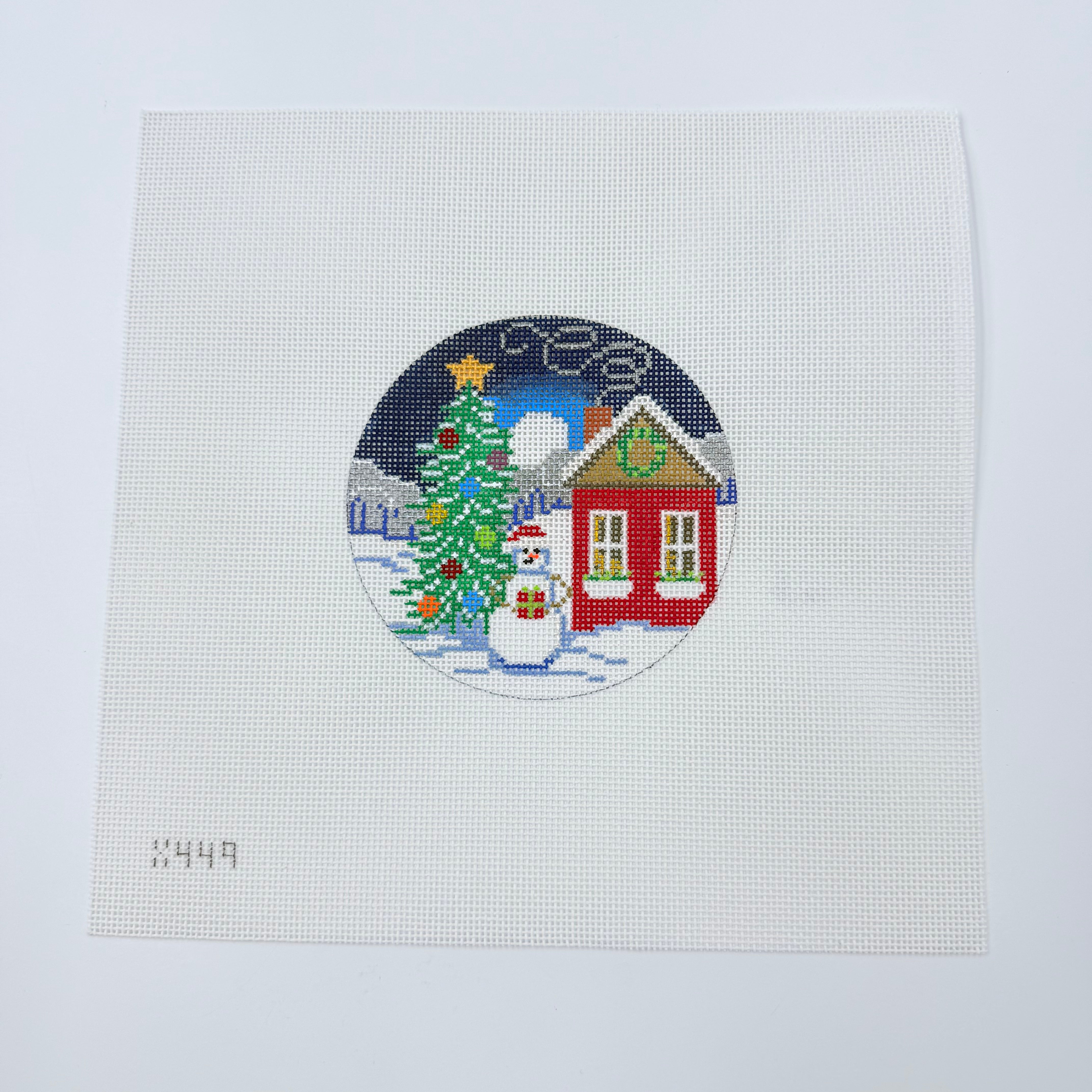 Snowman with Tree Canvas - KC Needlepoint