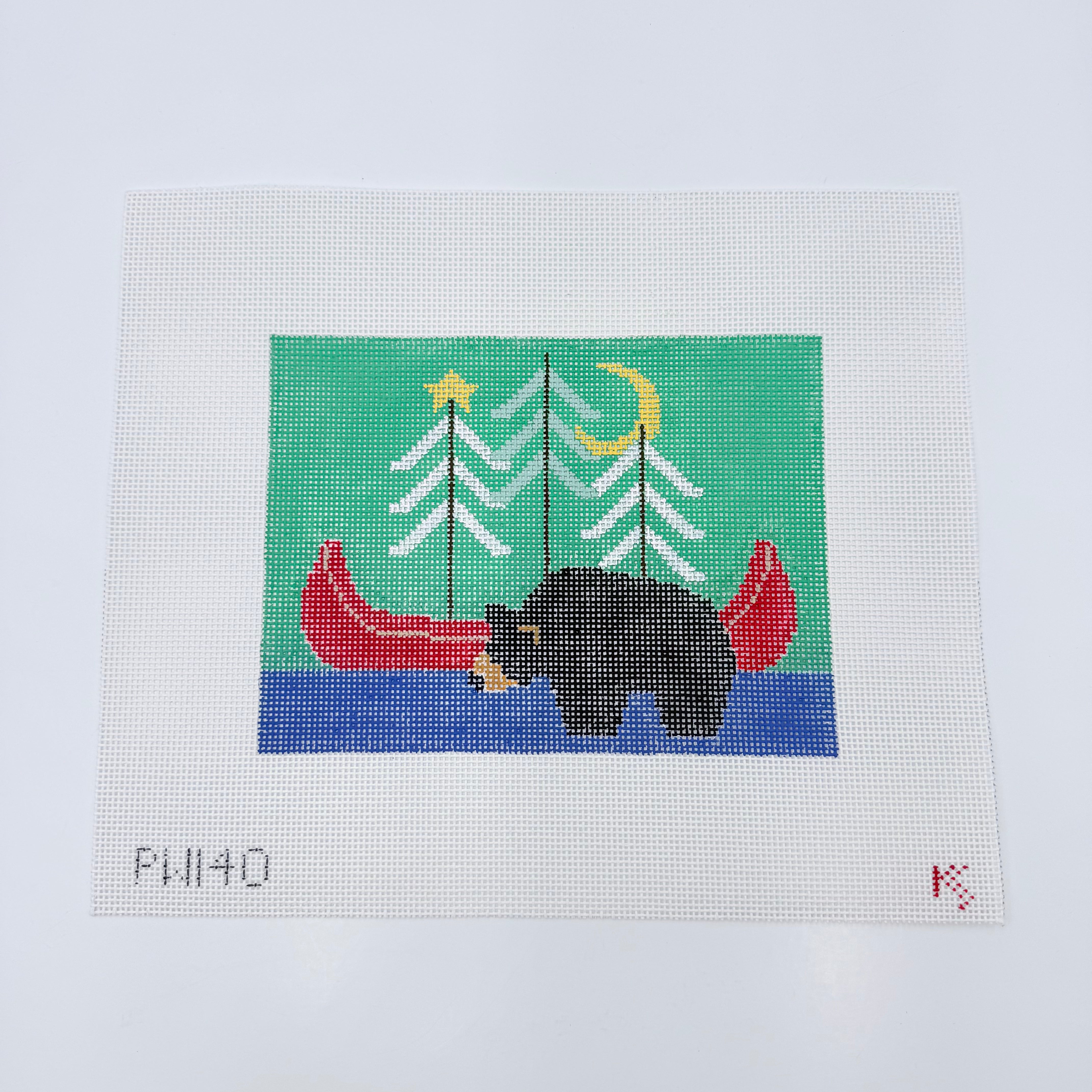 Bear with Red Canoe Pillow Canvas - KC Needlepoint