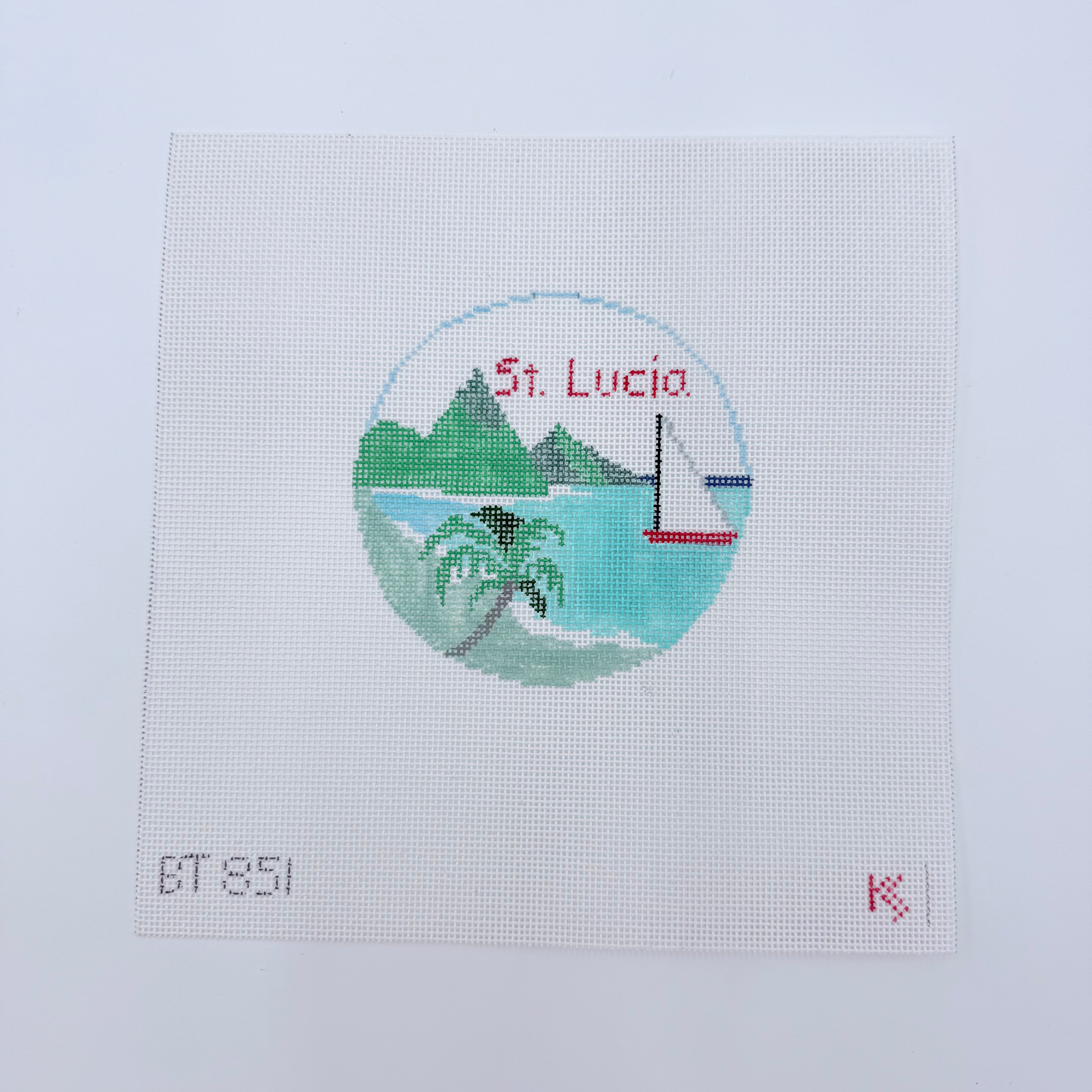 St. Lucia Travel Round Canvas - KC Needlepoint