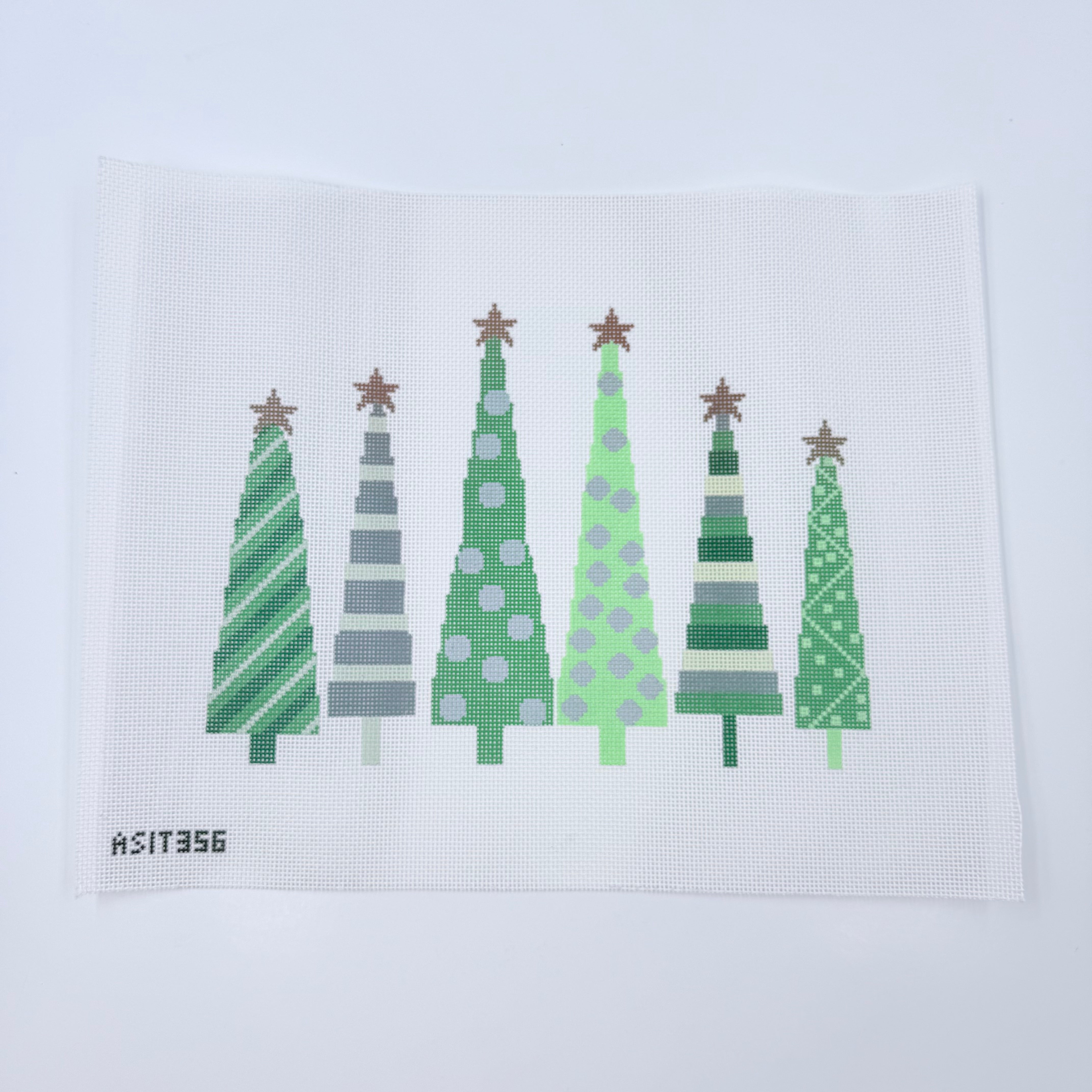 Silver and Green Trees Canvas - KC Needlepoint