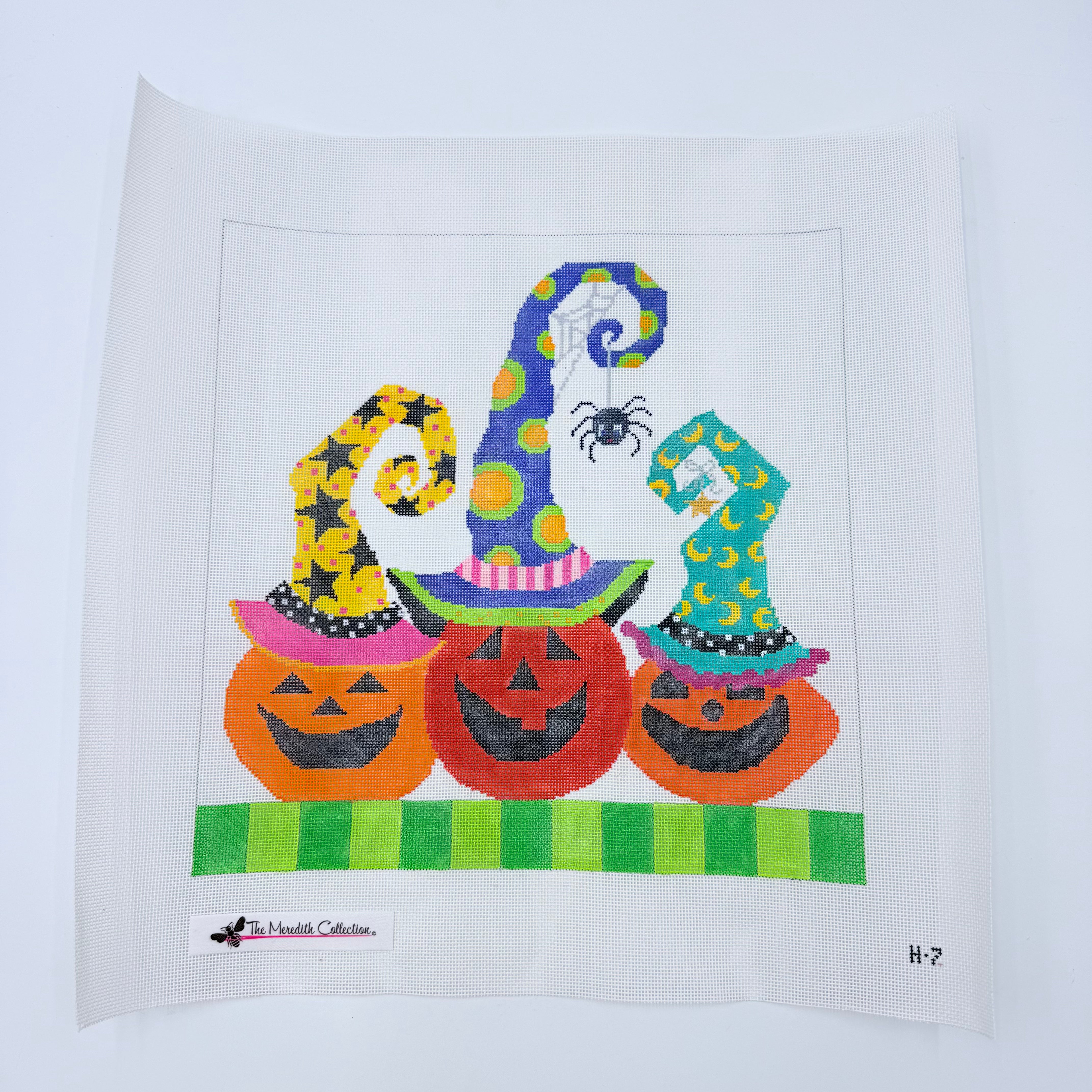 Pumpkin Trio with Spider Canvas - KC Needlepoint