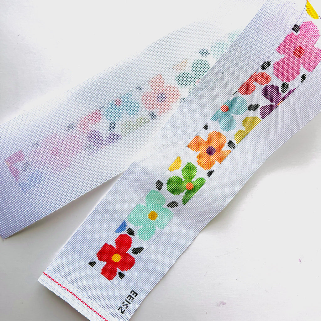 Flower Power Rainbow Purse Strap/Belt Canvas - KC Needlepoint