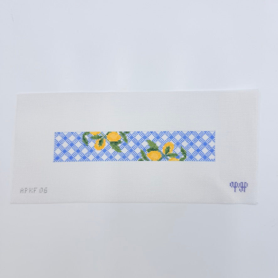 Lemons on Blue Gingham Key Fob Canvas - KC Needlepoint
