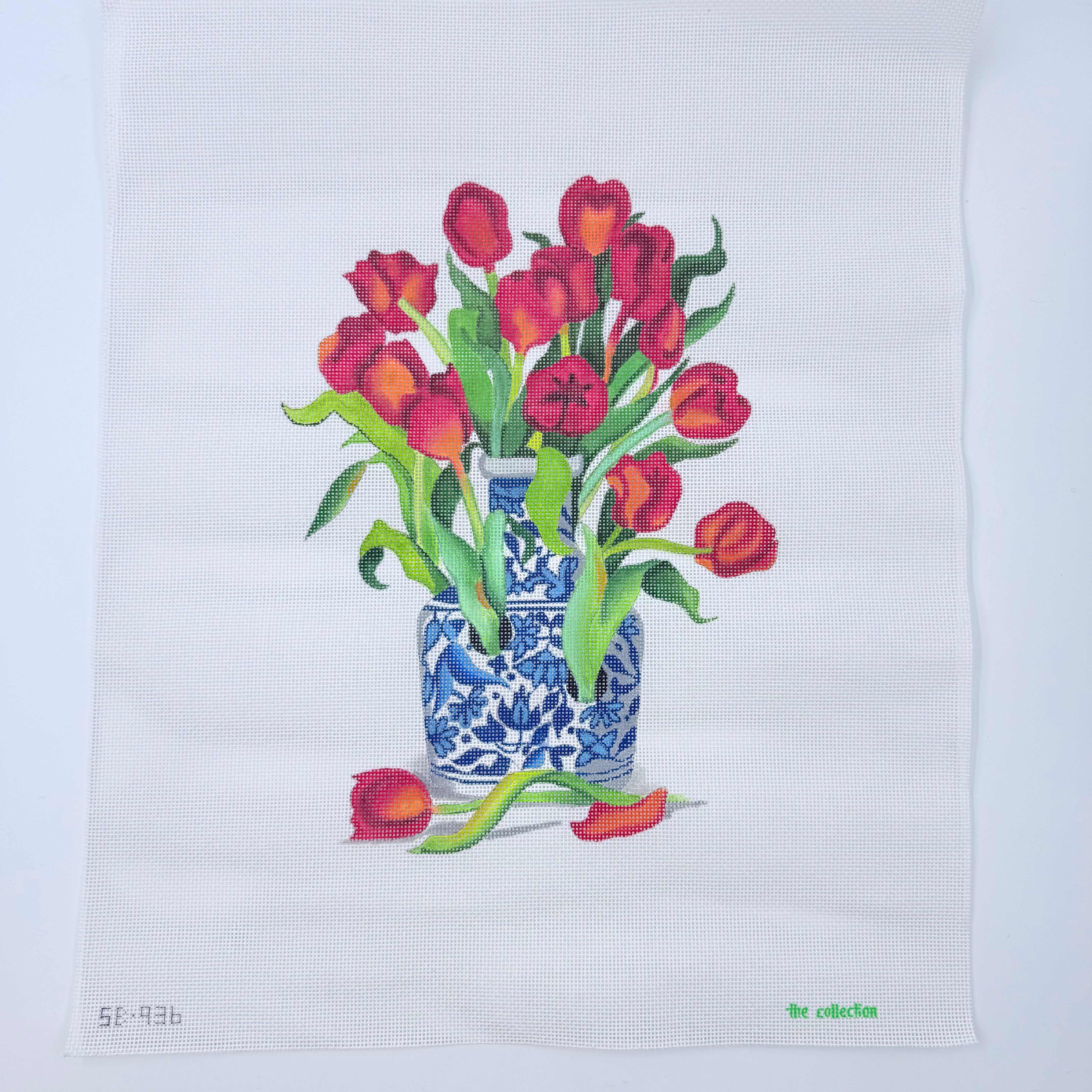 Blue Vase with Tulips Canvas - KC Needlepoint