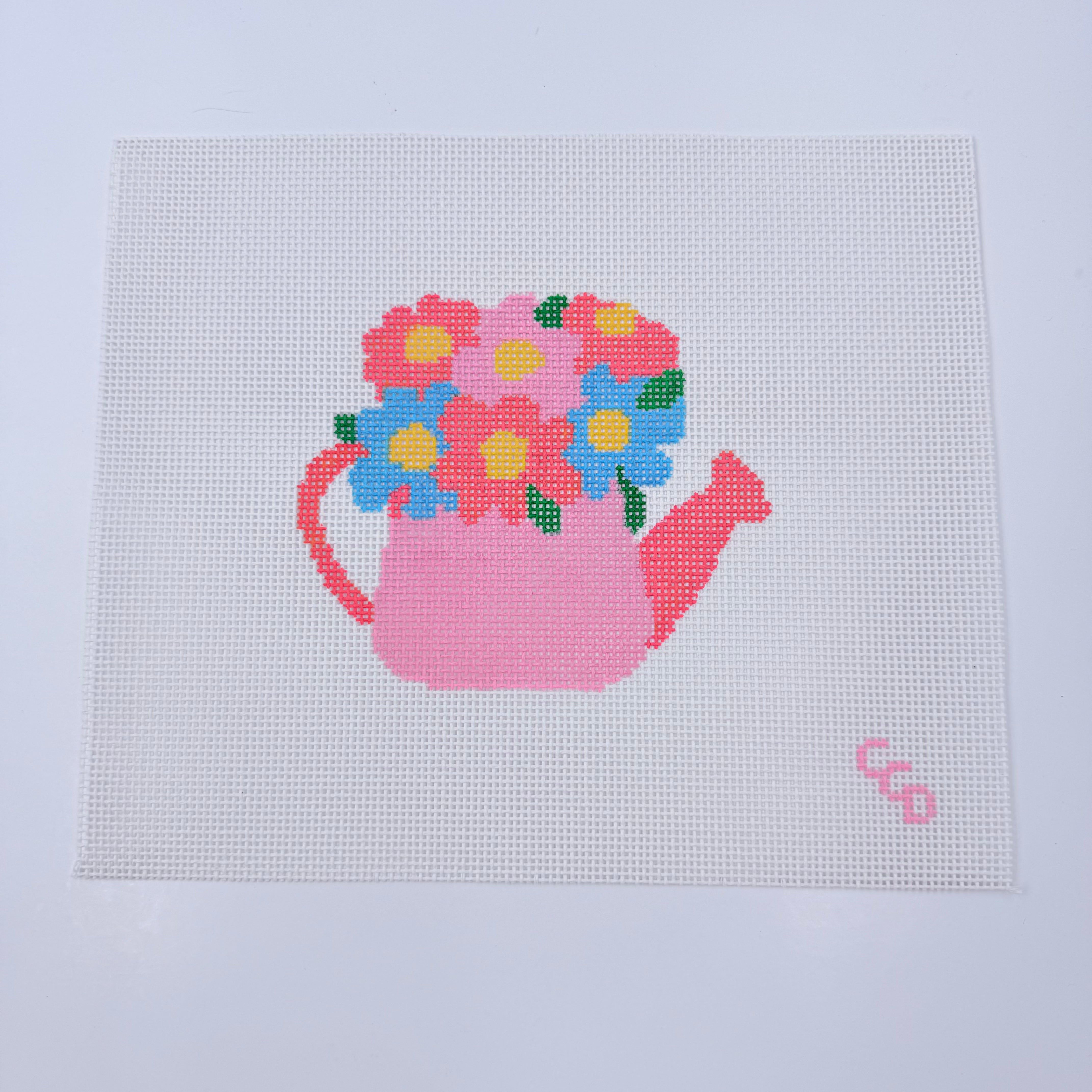 Flower Watering Can Canvas - KC Needlepoint