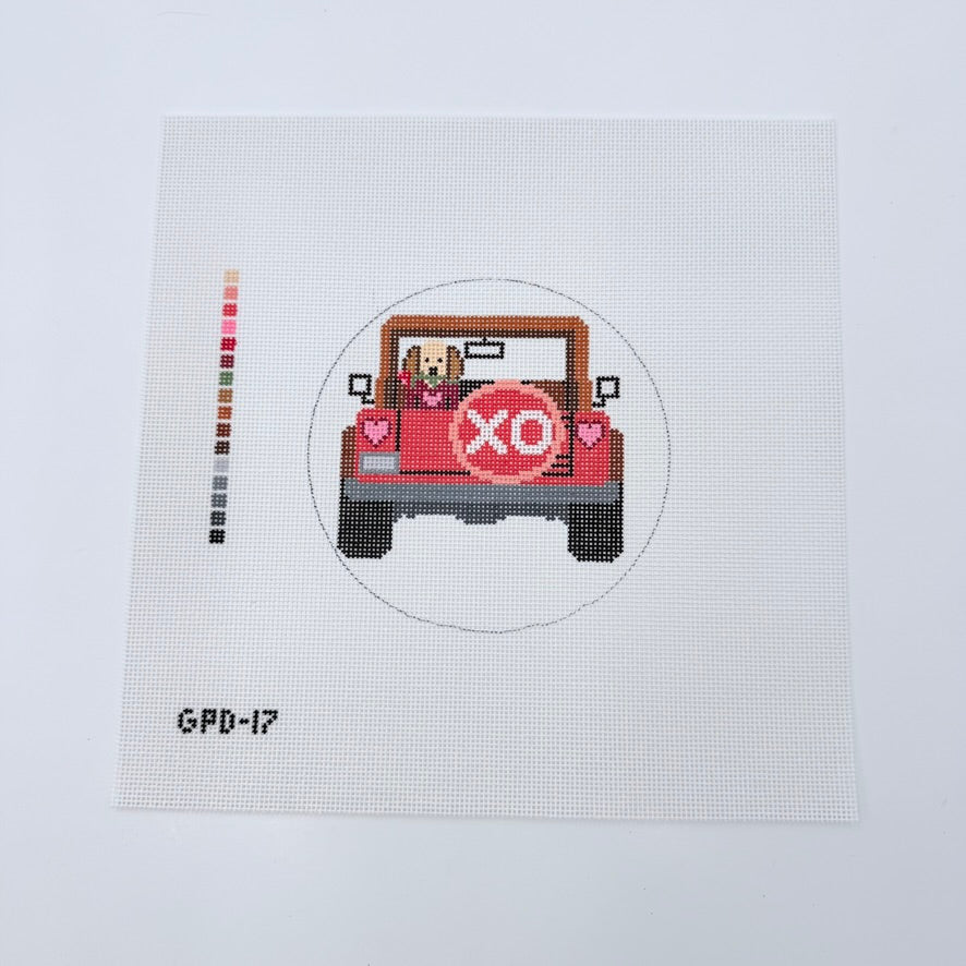 XO Jeep Dog Canvas - KC Needlepoint