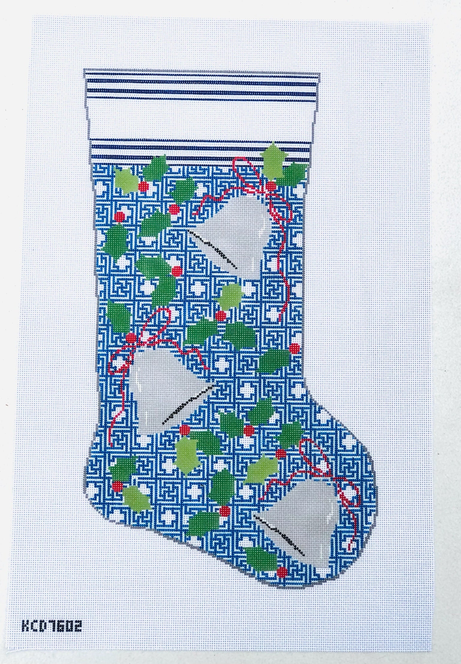 Holly and Bells on Kristin Stocking Canvas - KC Needlepoint