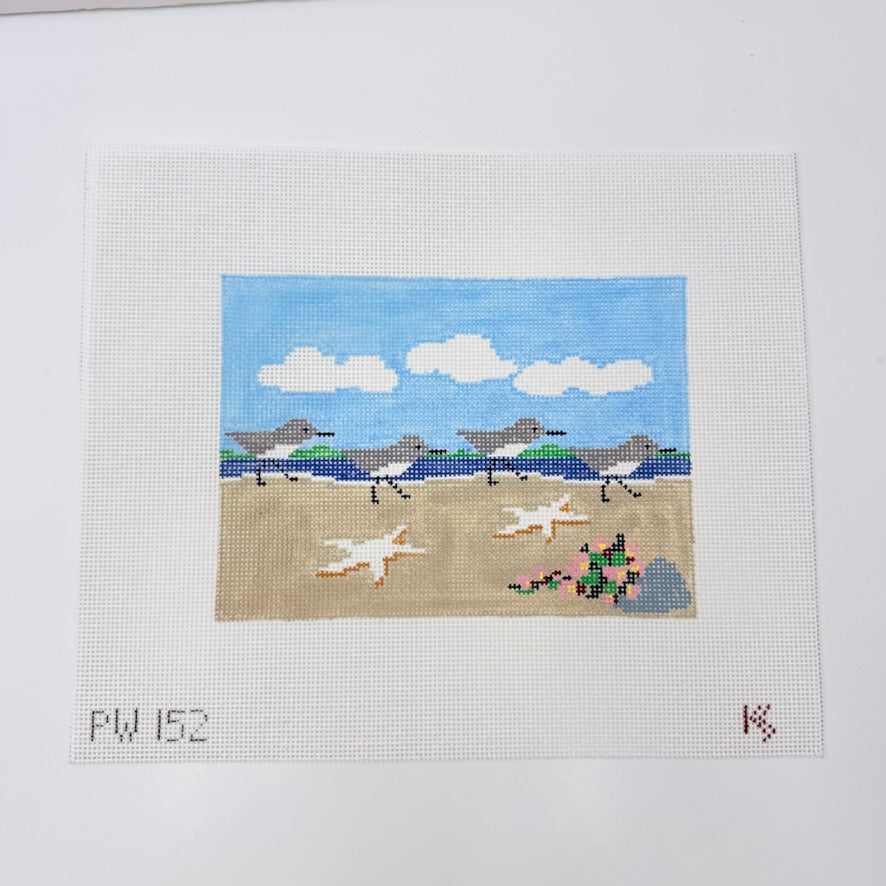 Sandpipers Pillow Canvas - KC Needlepoint