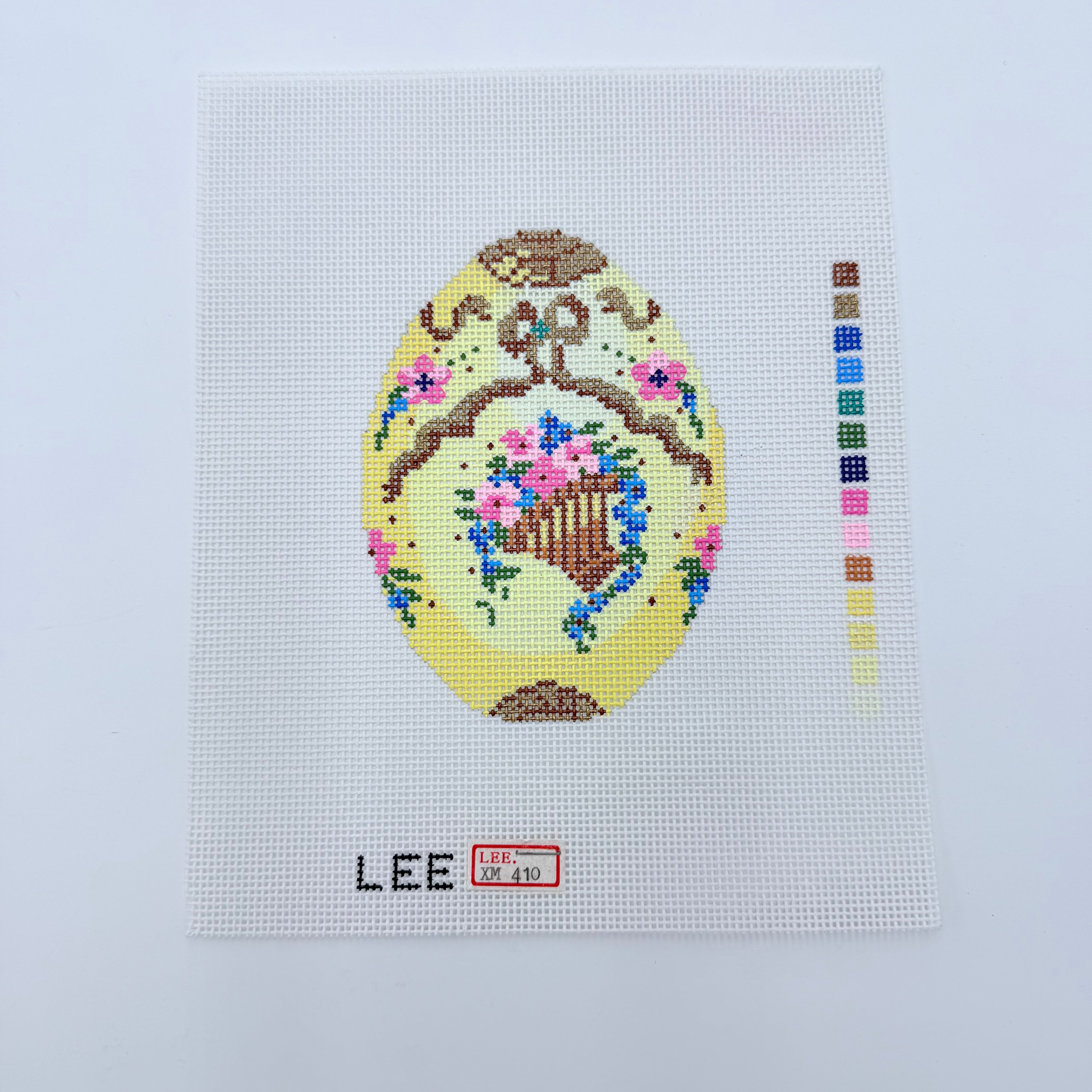 Flower Basket on Yellow Faberge Egg Canvas - KC Needlepoint