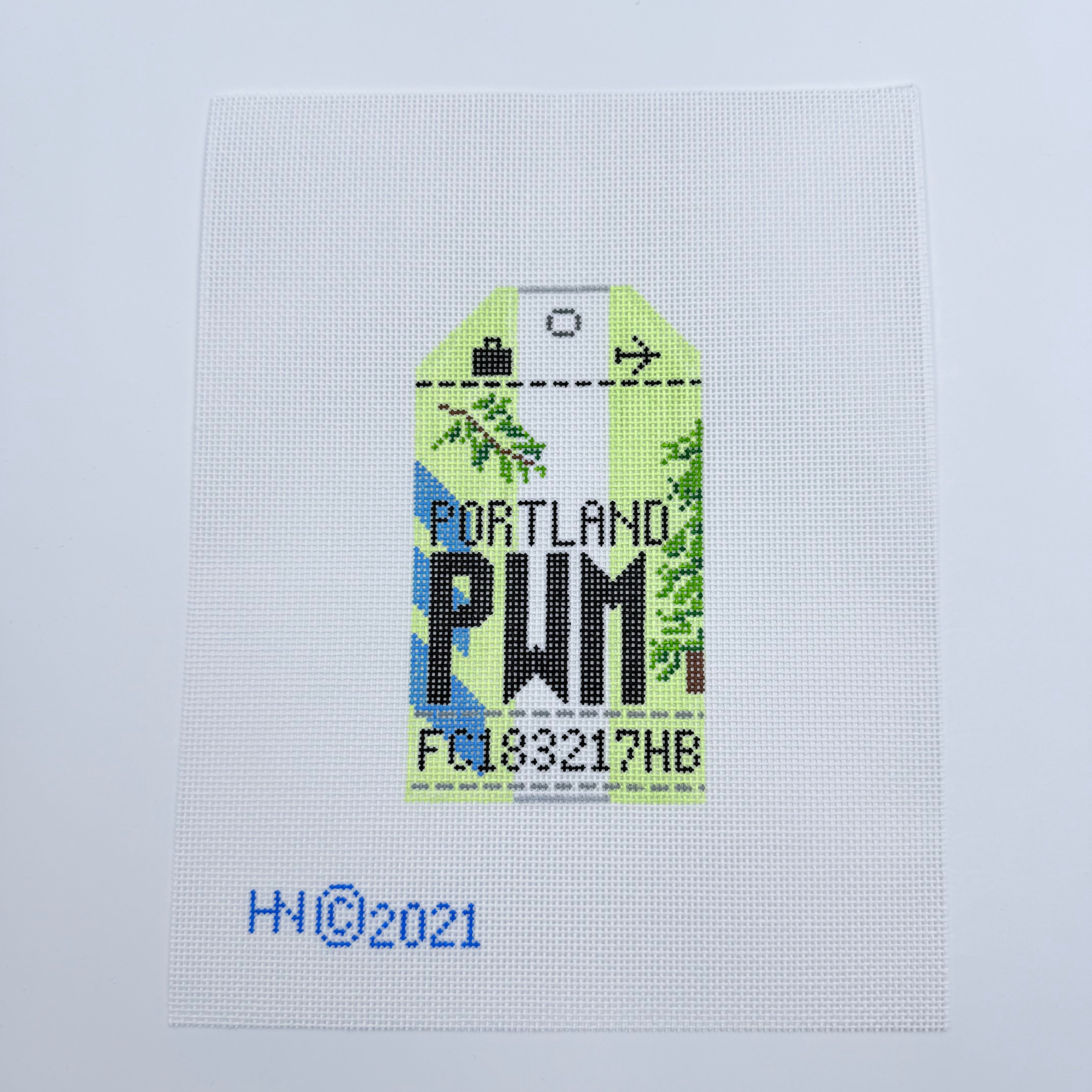 Portland, Maine Travel Tag Canvas - KC Needlepoint