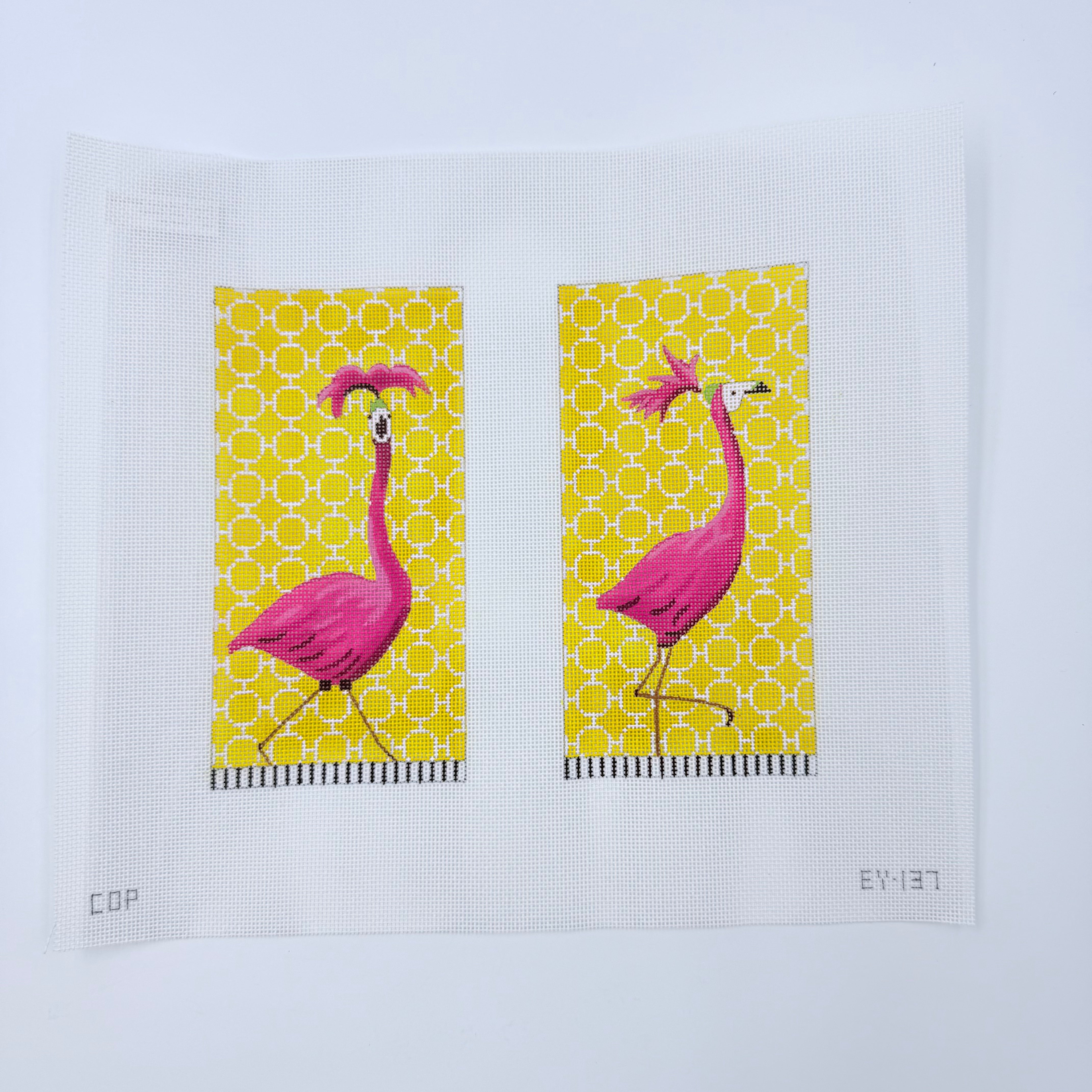 Flamingos with Feathers Eyeglass Case Canvas - KC Needlepoint